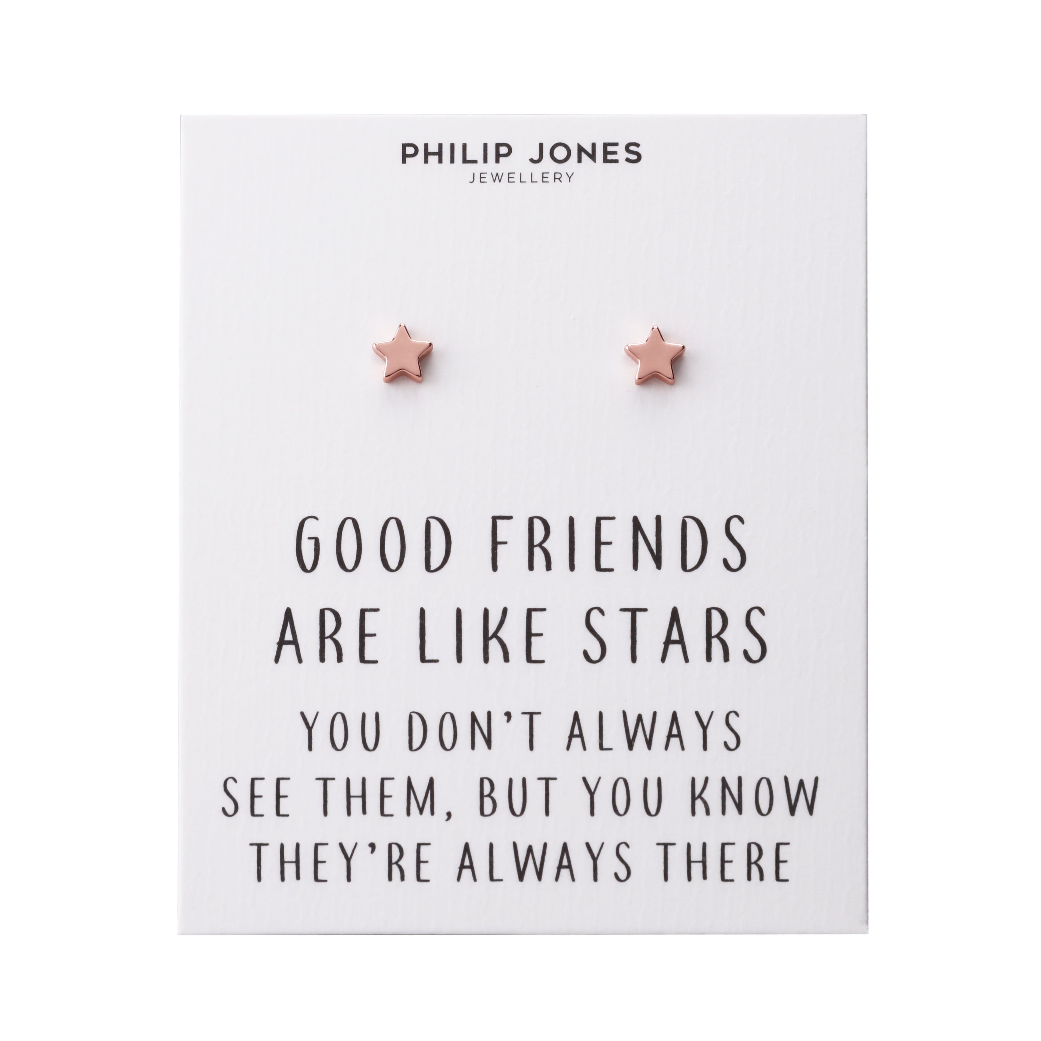 Rose Gold Plated Star Stud Earrings with Quote Card by Philip Jones Jewellery