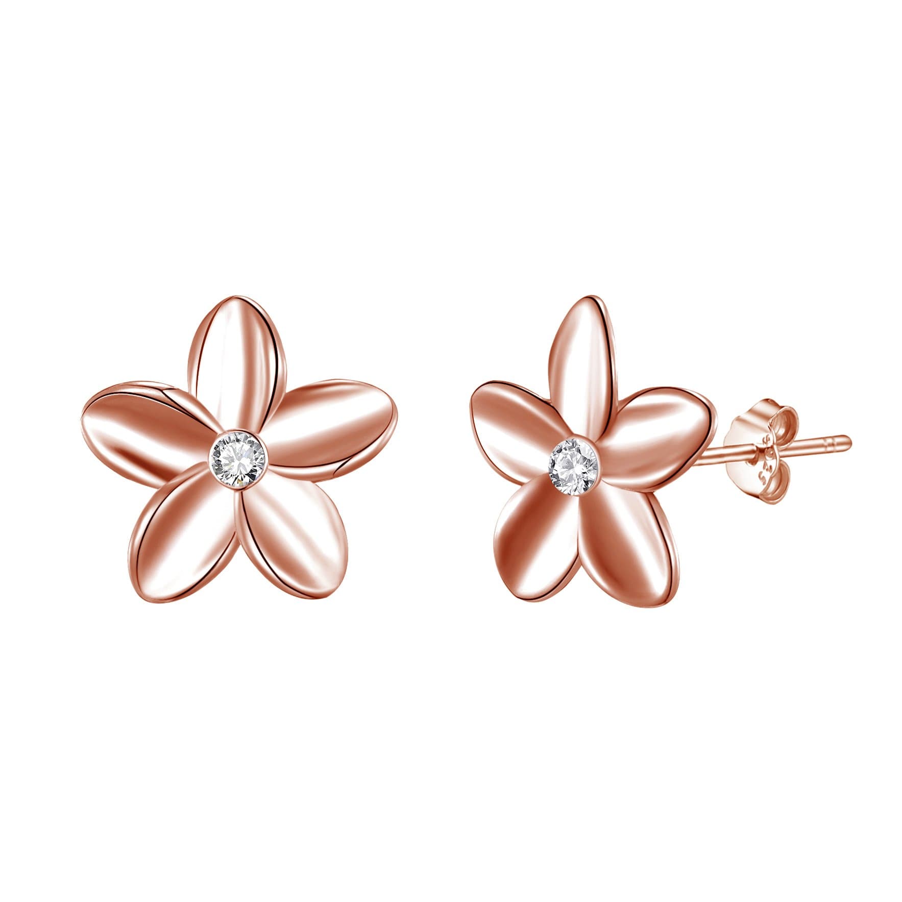 Rose Gold Plated Sterling Silver Flower Earrings Created with Zircondia® Crystals by Philip Jones Jewellery