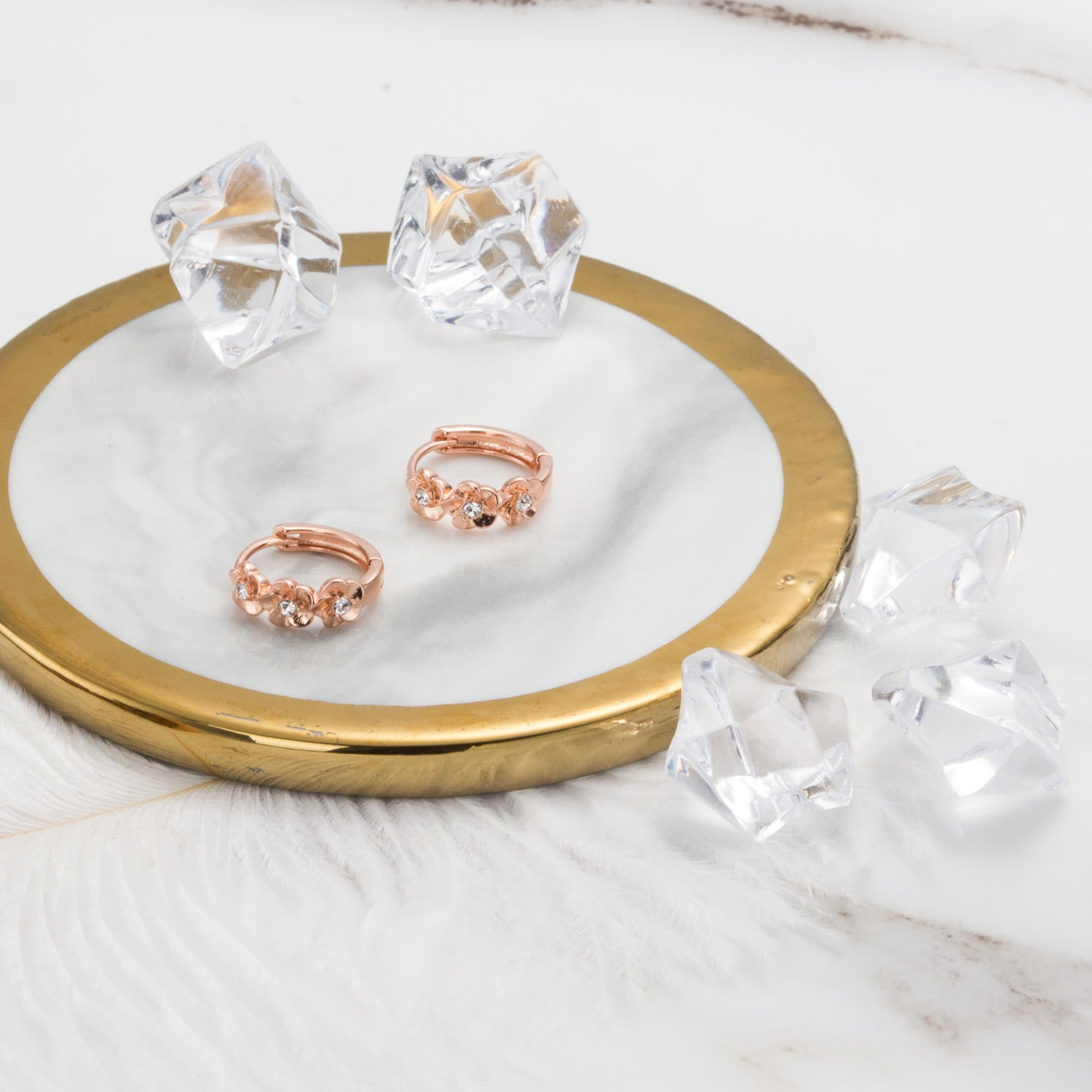 Rose Gold Plated Flower Hoop Earrings Created with Zircondia® Crystals
