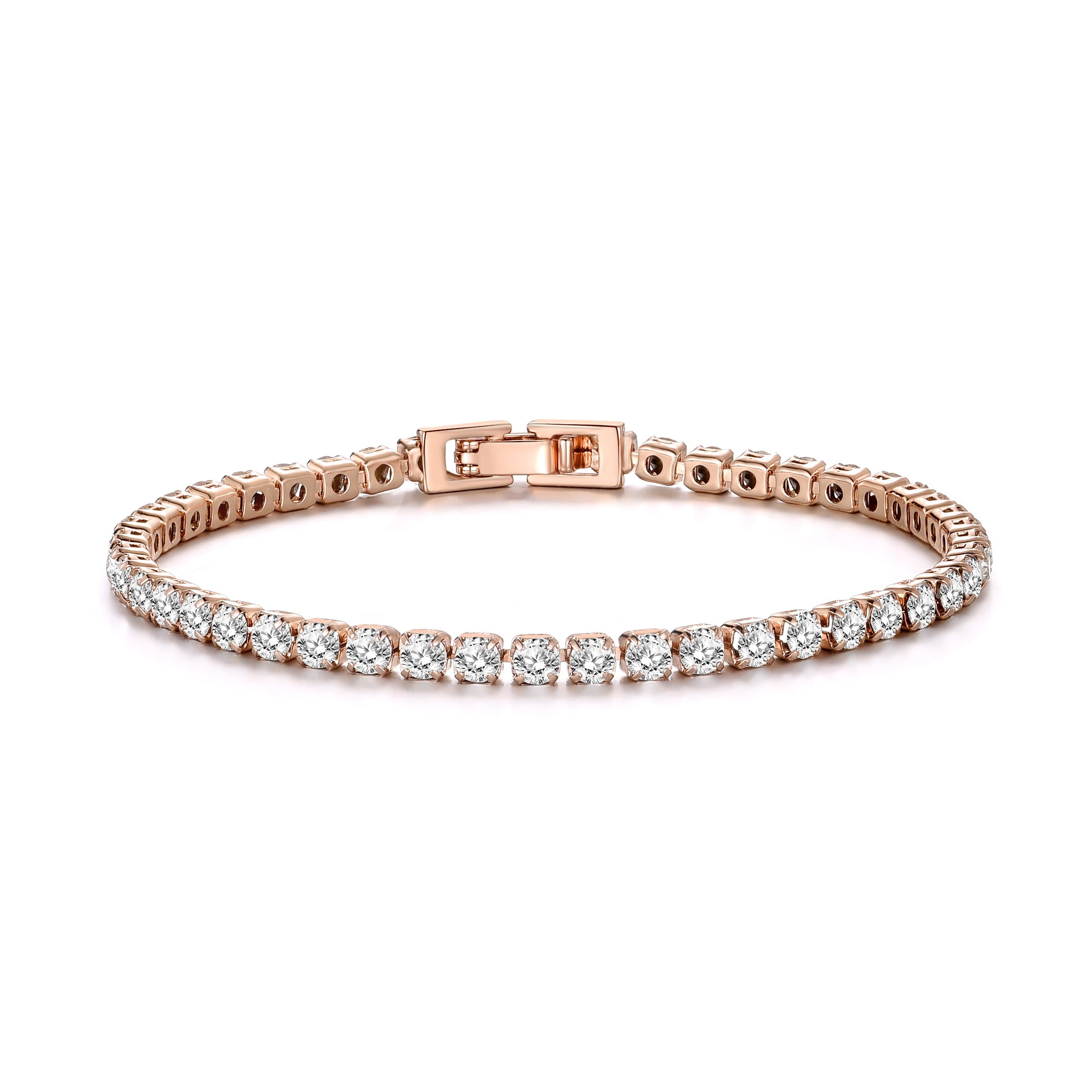 Rose Gold Plated 3mm Tennis Bracelet Created with Zircondia® Crystals by Philip Jones Jewellery