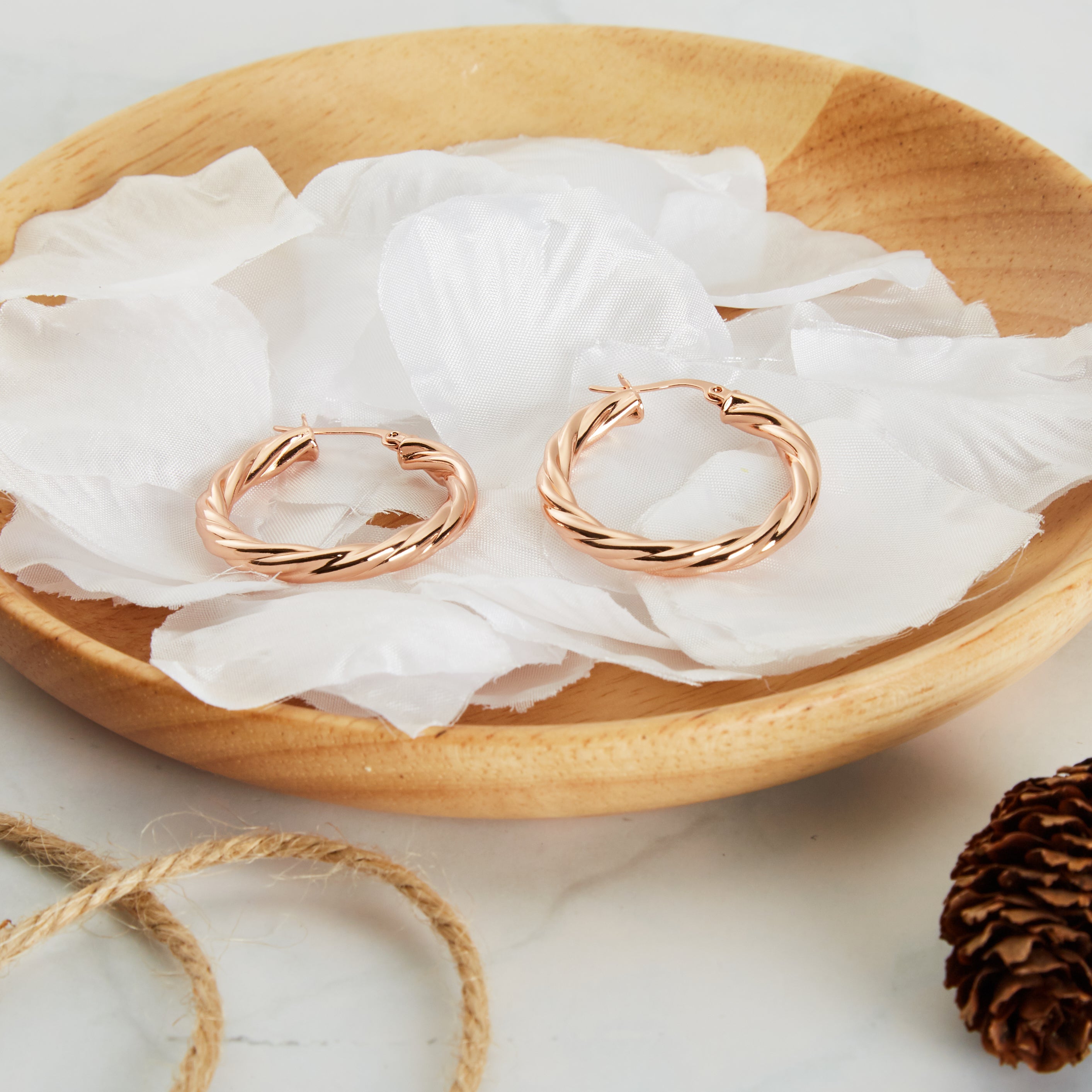 Rose Gold Plated Thick Twisted Hoop Earrings