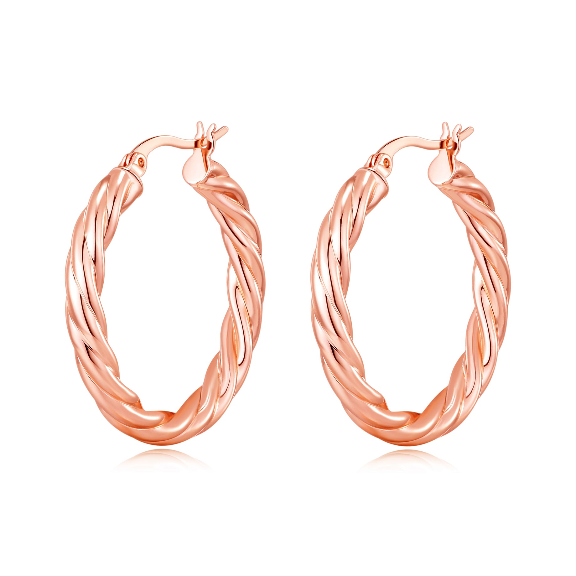 Rose Gold Plated Thick Twisted Hoop Earrings by Philip Jones Jewellery