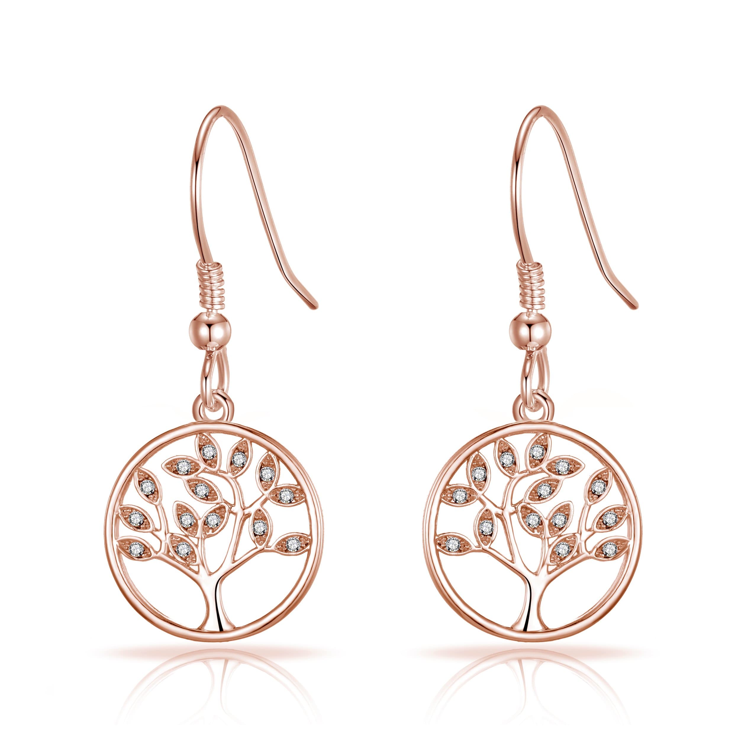 Rose Gold Plated Tree of Life Drop Earrings Created with Crystals from Zircondia® by Philip Jones Jewellery
