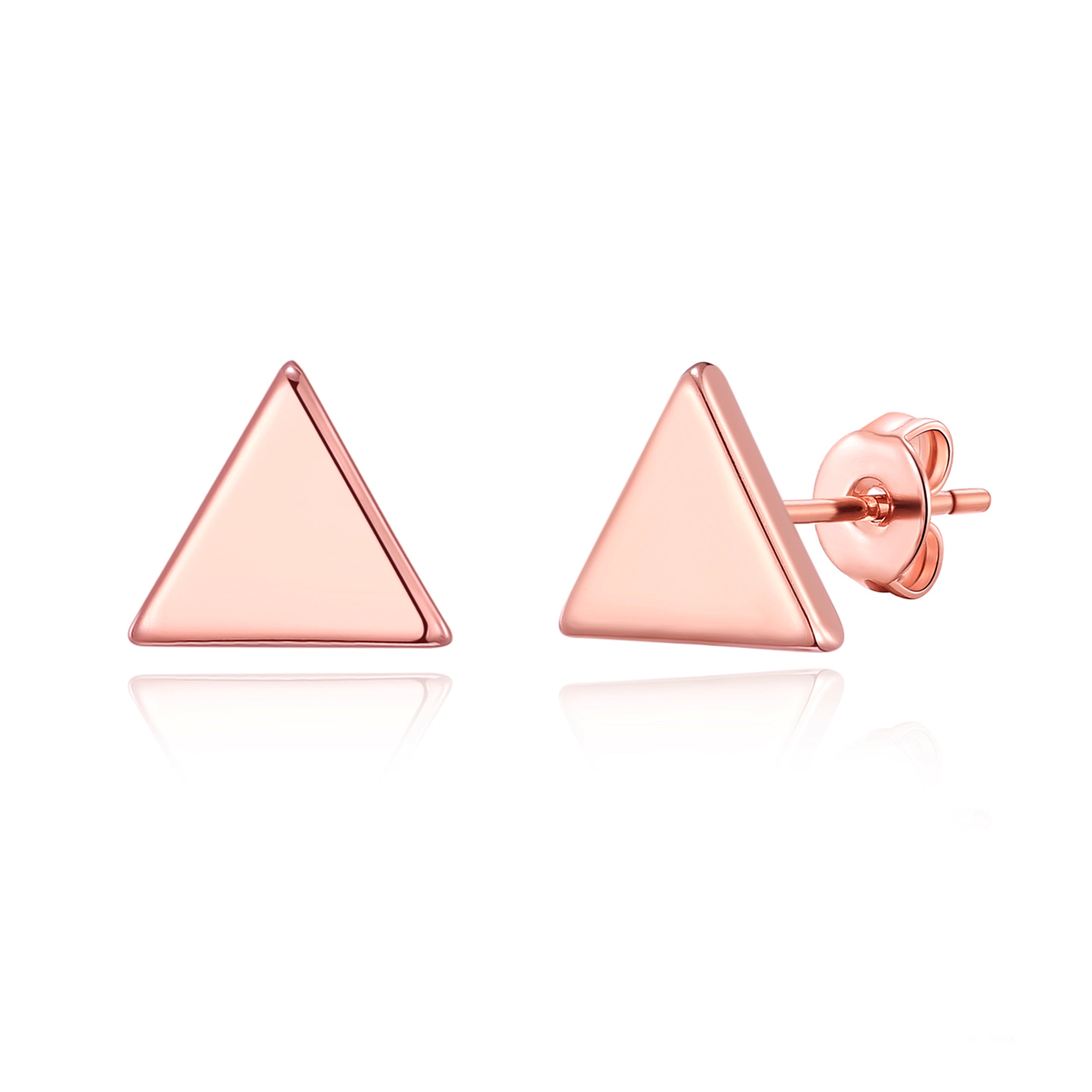 Rose Gold Plated Triangle Stud Earrings by Philip Jones Jewellery