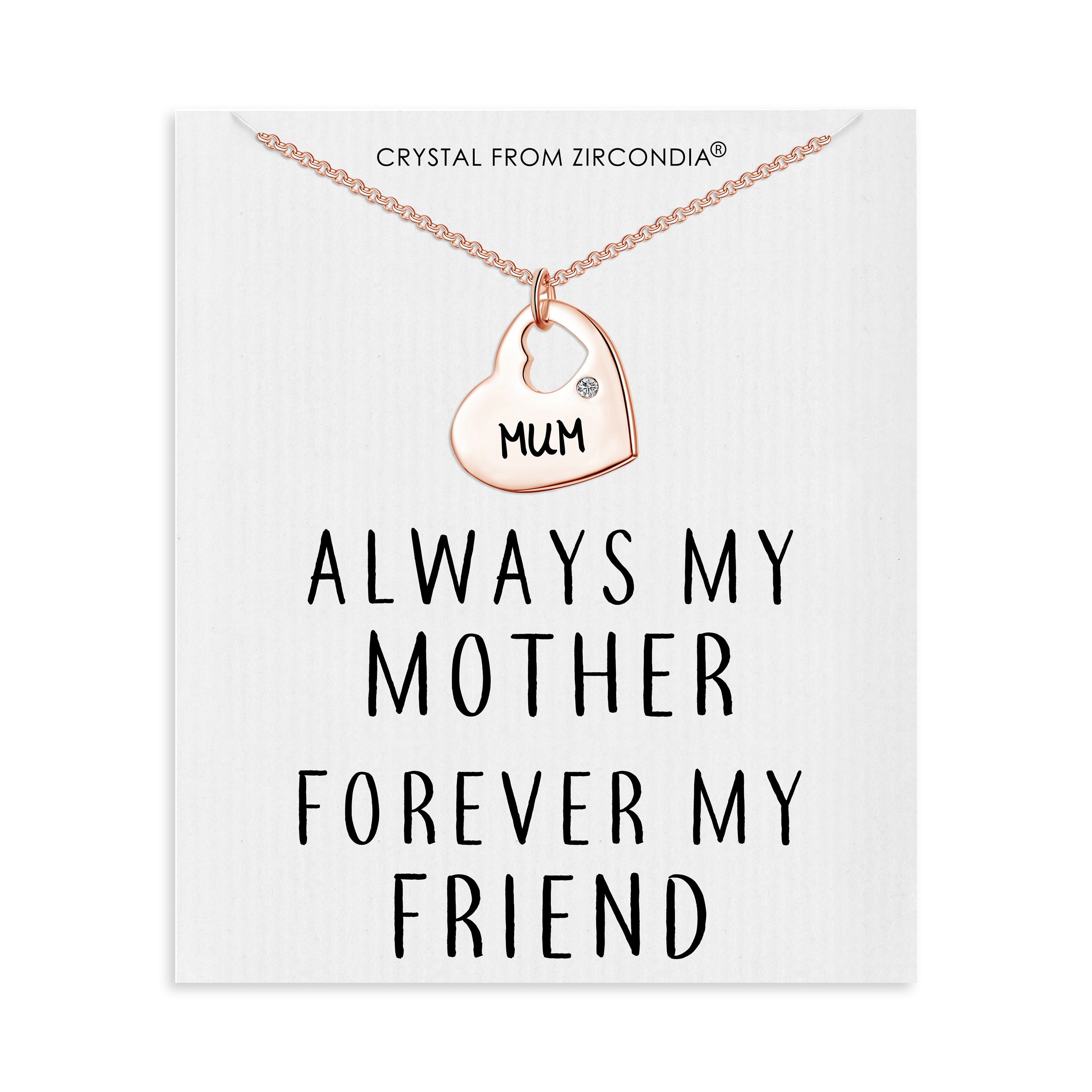 Rose Gold Plated Mum Heart Necklace with Quote Card Created with Zircondia® Crystals by Philip Jones Jewellery