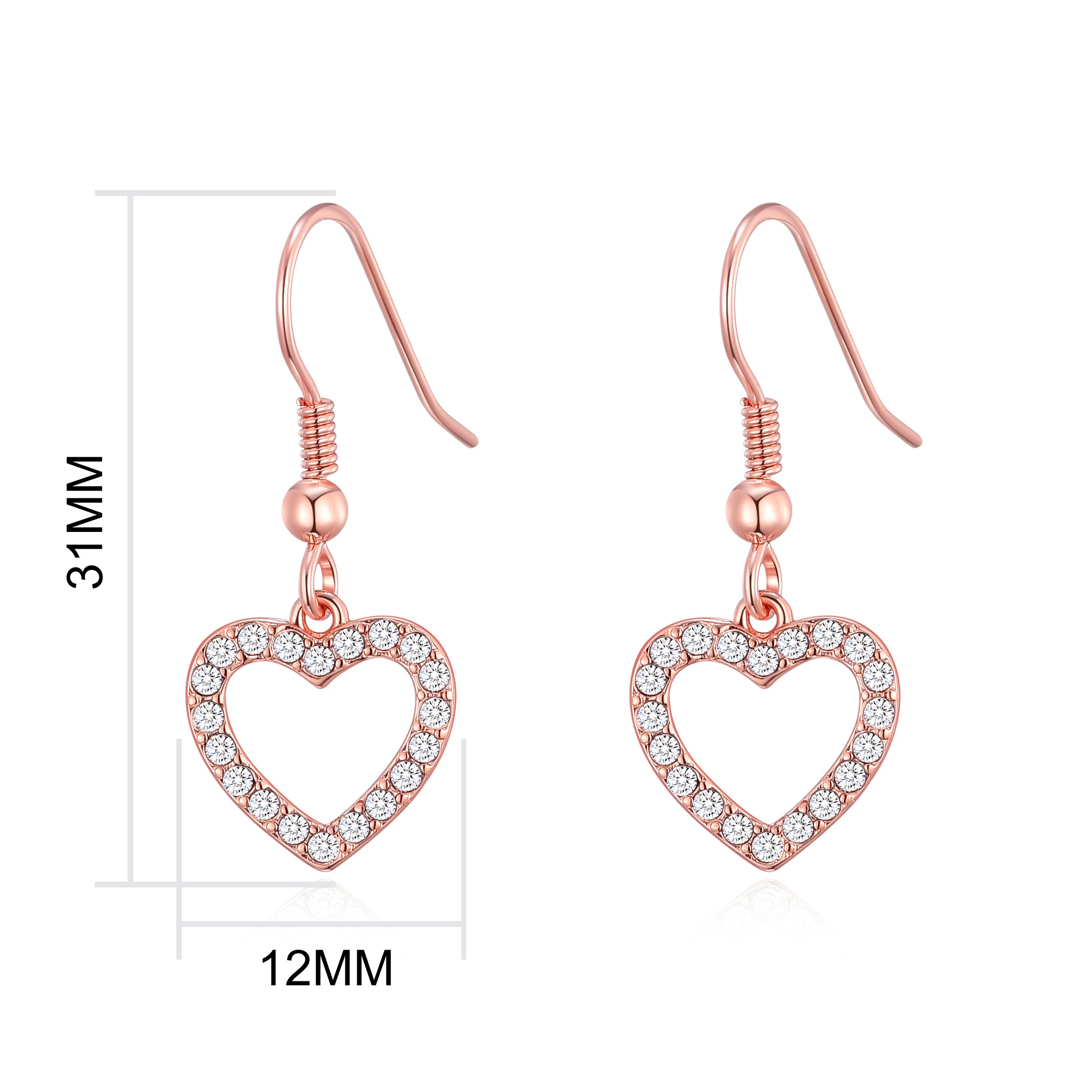 Rose Gold Plated Open Heart Drop Earrings Created with Zircondia® Crystals