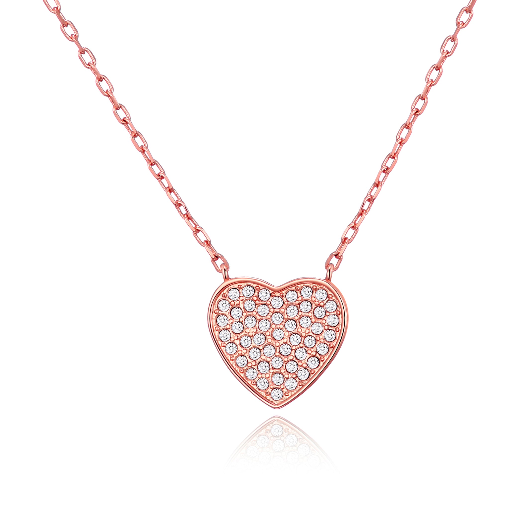 Rose Gold Plated Pave Heart Necklace Created with Zircondia® Crystals by Philip Jones Jewellery