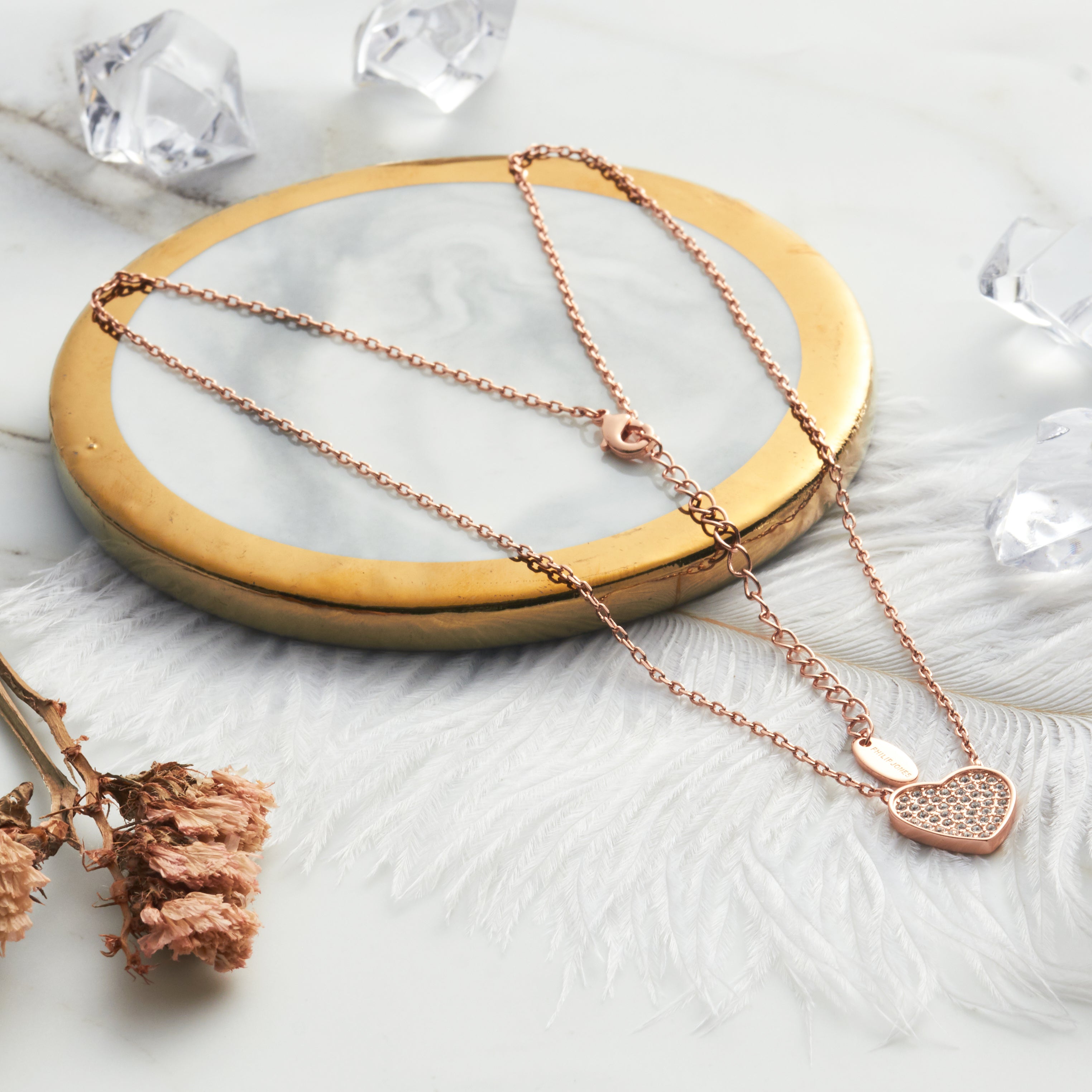 Rose Gold Plated Pave Heart Necklace Created with Zircondia® Crystals