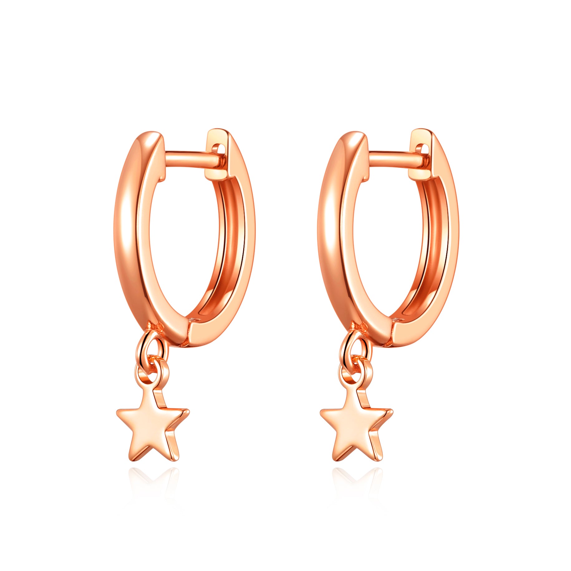 Rose Gold Plated Star Charm Hoop Earrings by Philip Jones Jewellery