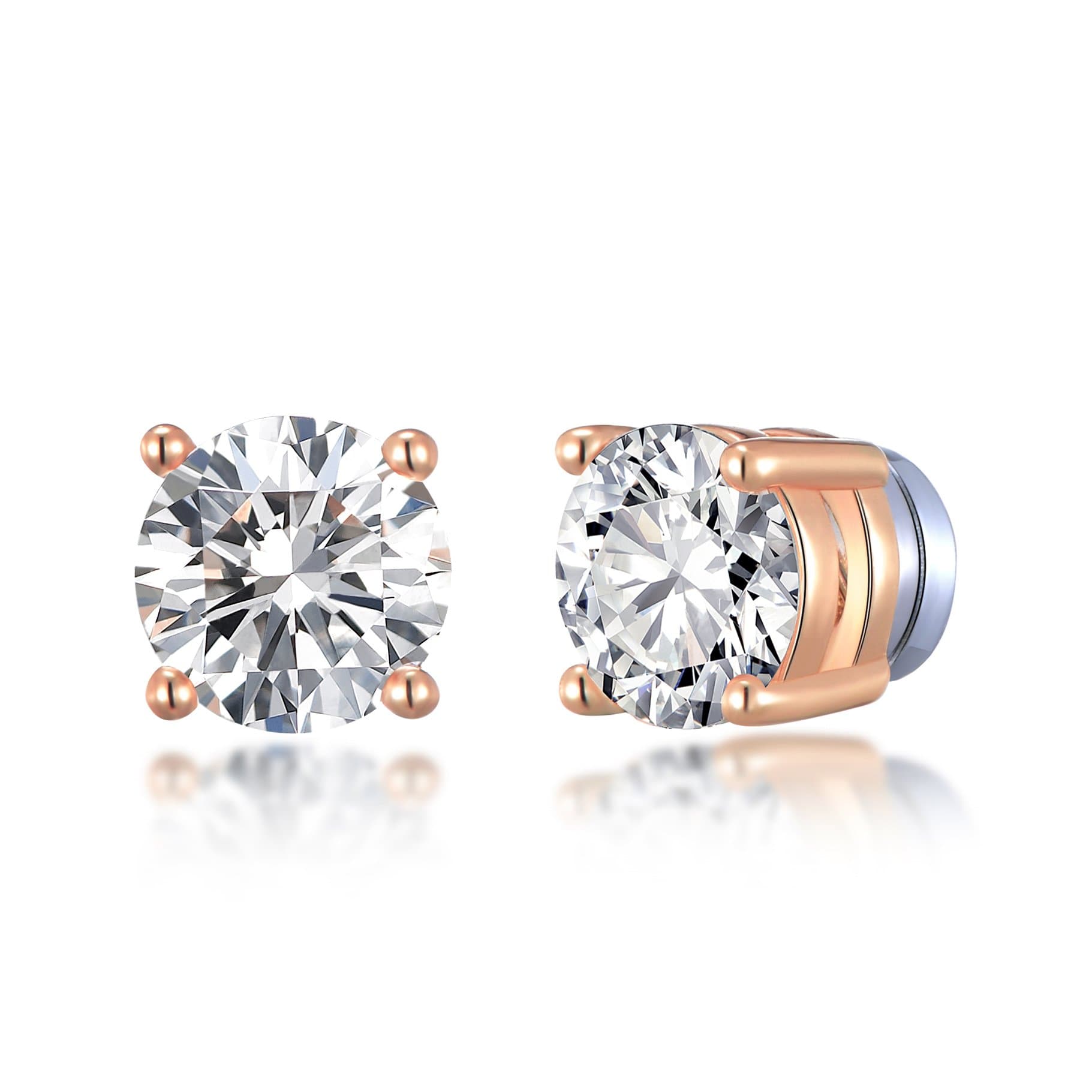Rose Gold Plated Round Magnetic Clip On Stud Earrings Created with Zircondia® Crystals by Philip Jones Jewellery
