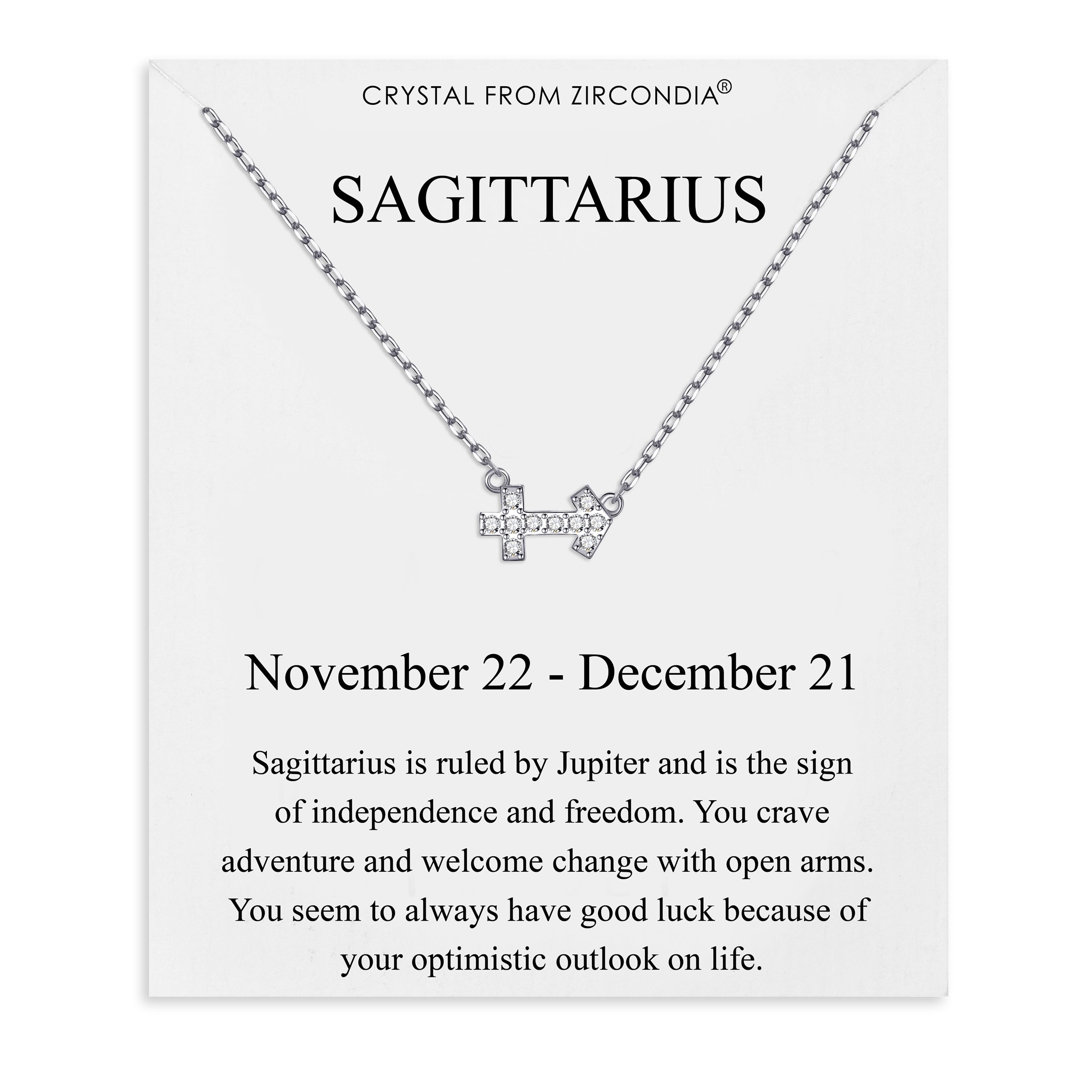 Sagittarius Zodiac Star Sign Necklace Created with Zircondia® Crystals by Philip Jones Jewellery