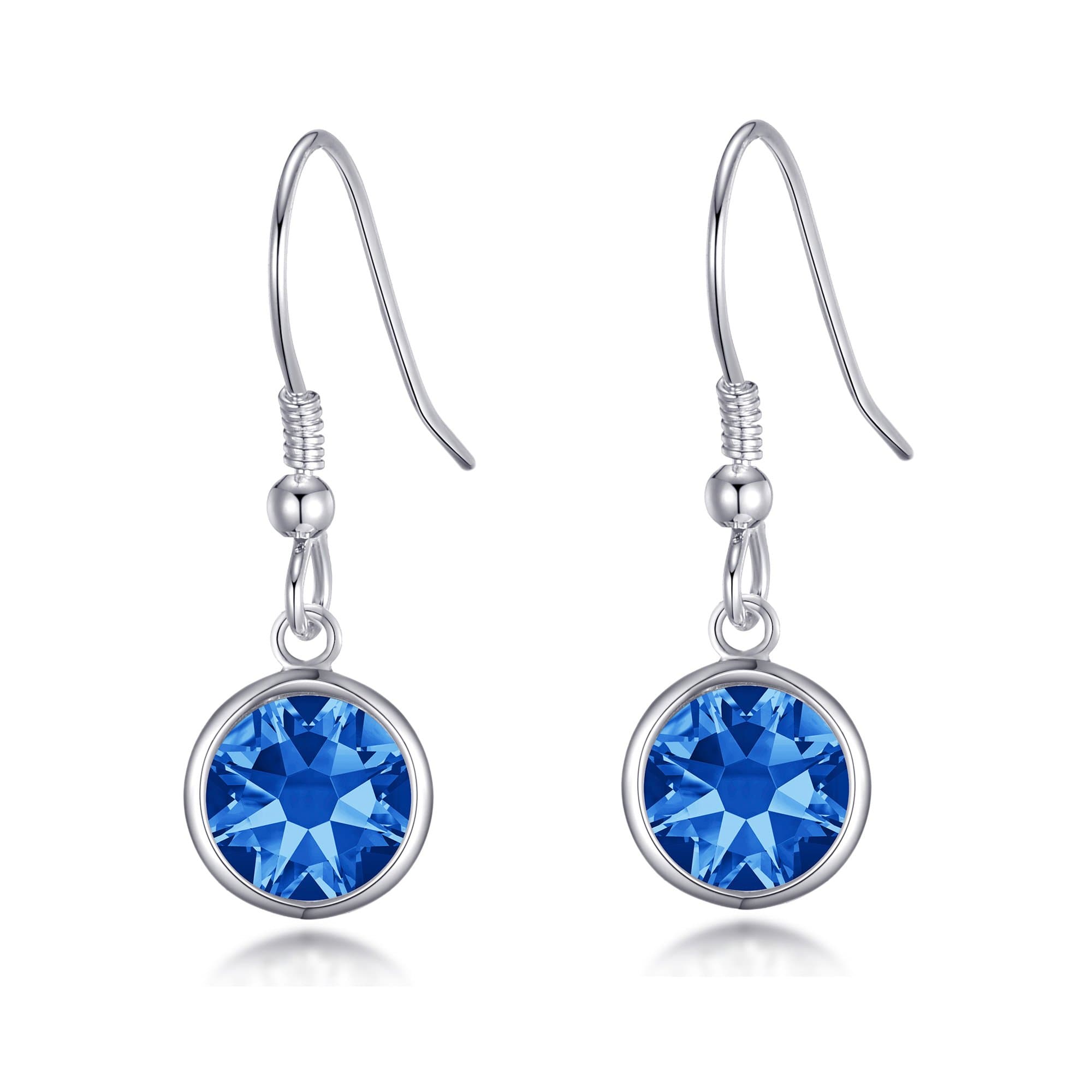 Dark Blue Crystal Drop Earrings Created with Zircondia® Crystals by Philip Jones Jewellery