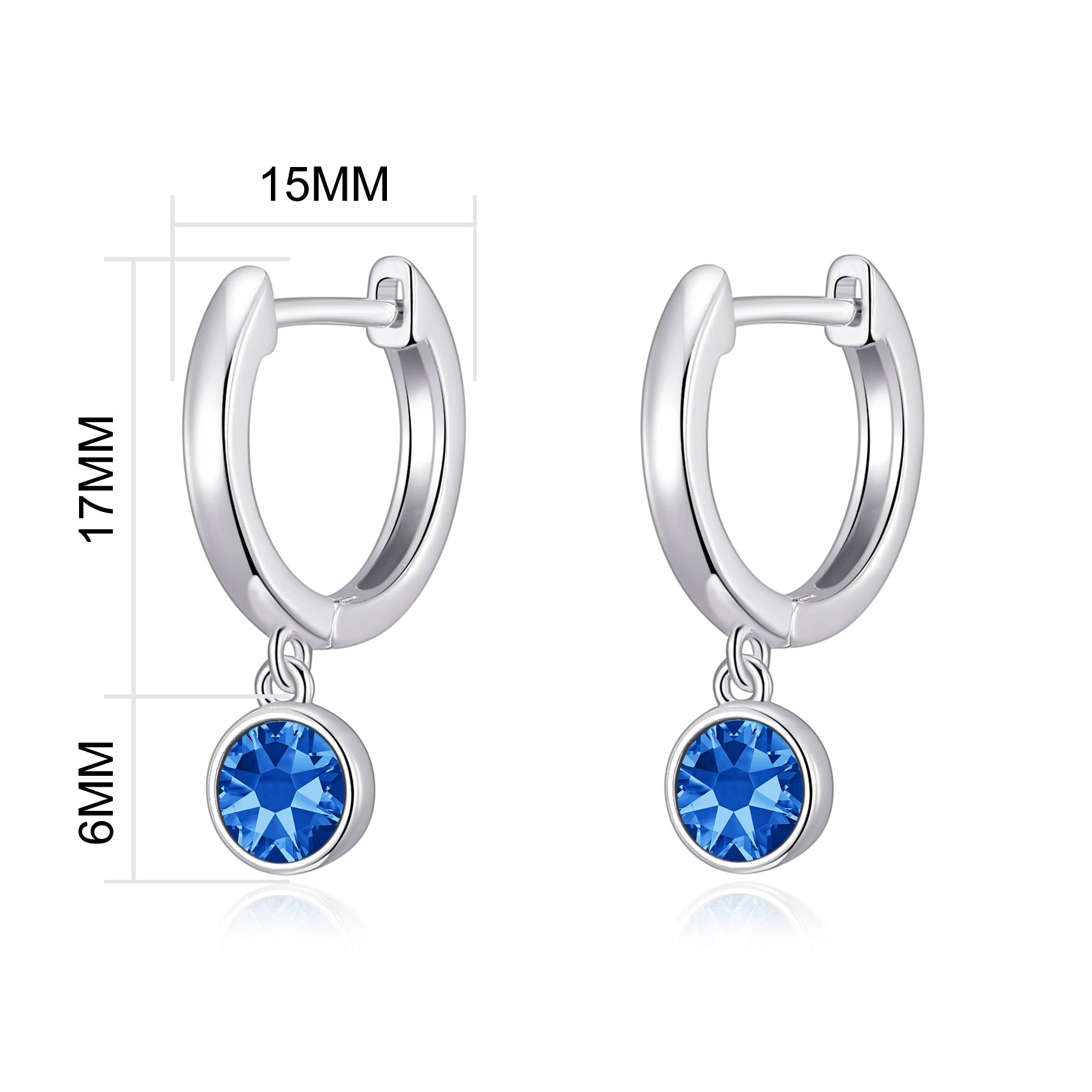 September Birthstone Hoop Earrings Created with Sapphire Zircondia® Crystals - Philip Jones Jewellery