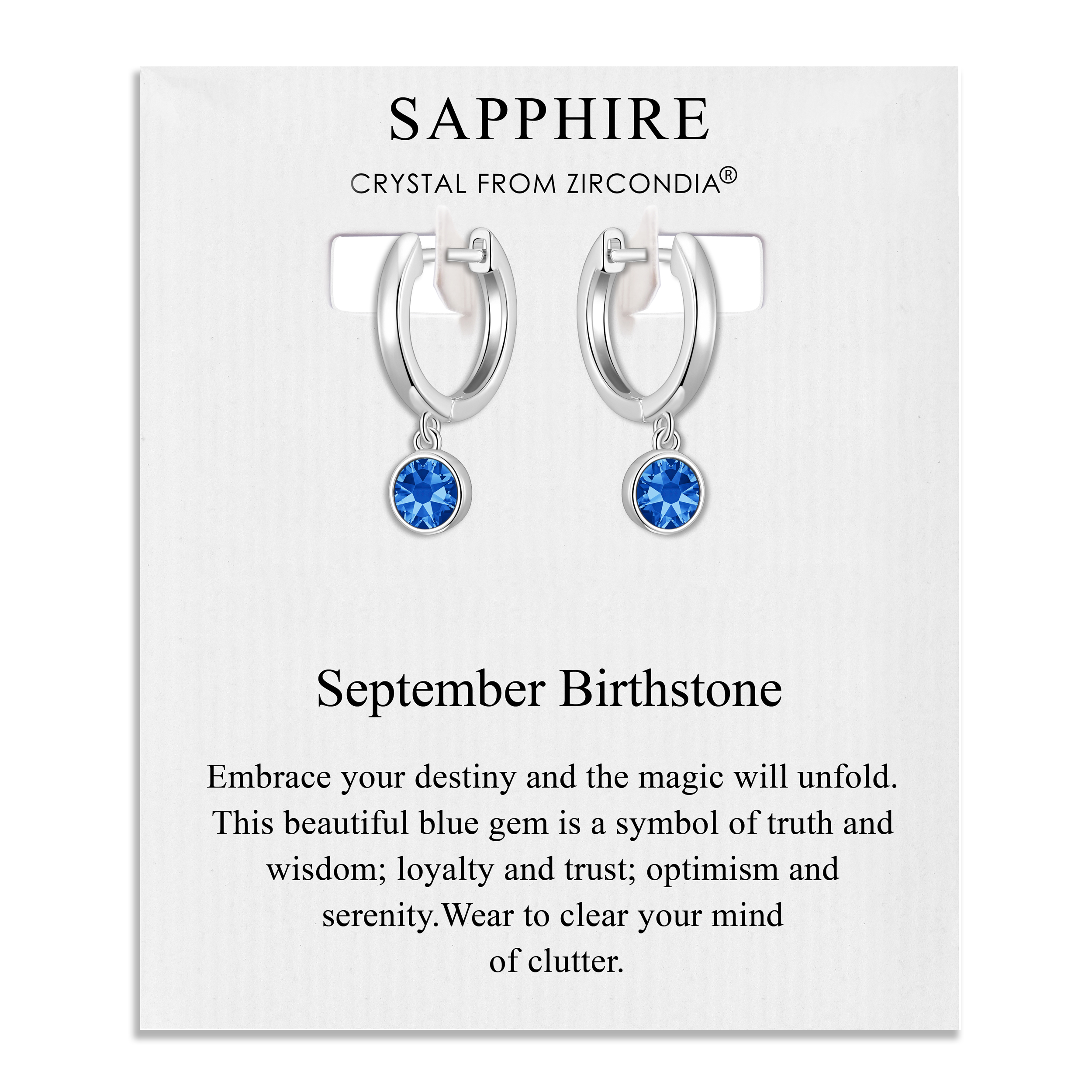 September Birthstone Hoop Earrings Created with Sapphire Zircondia® Crystals by Philip Jones Jewellery