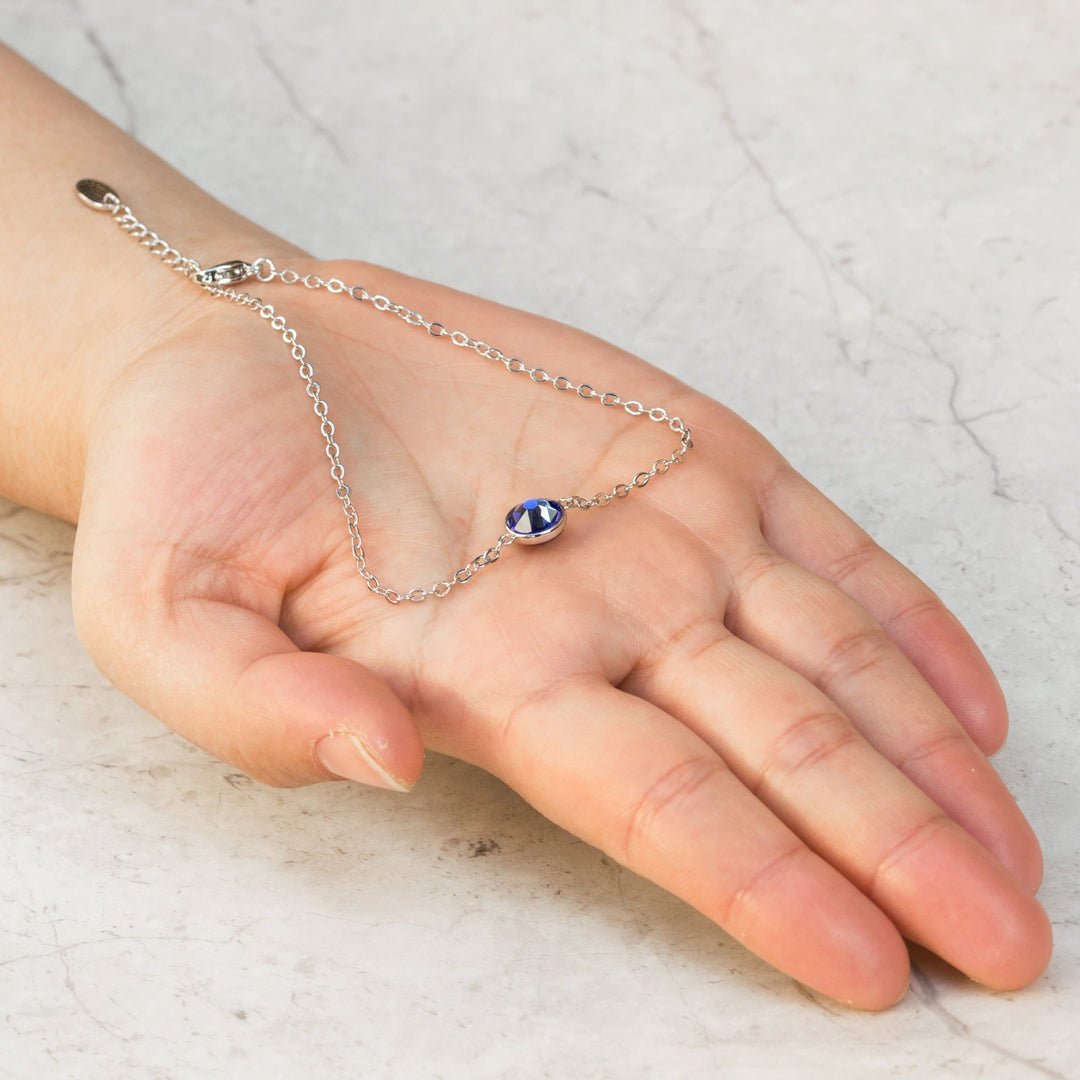 September (Sapphire) Birthstone Anklet Created with Zircondia® Crystals - Philip Jones Jewellery