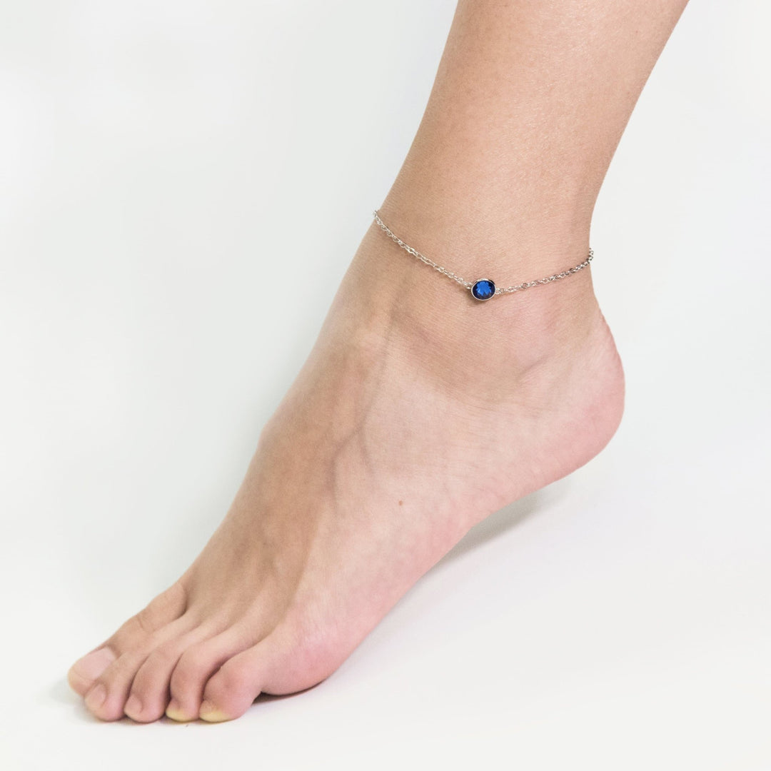 September (Sapphire) Birthstone Anklet Created with Zircondia® Crystals - Philip Jones Jewellery