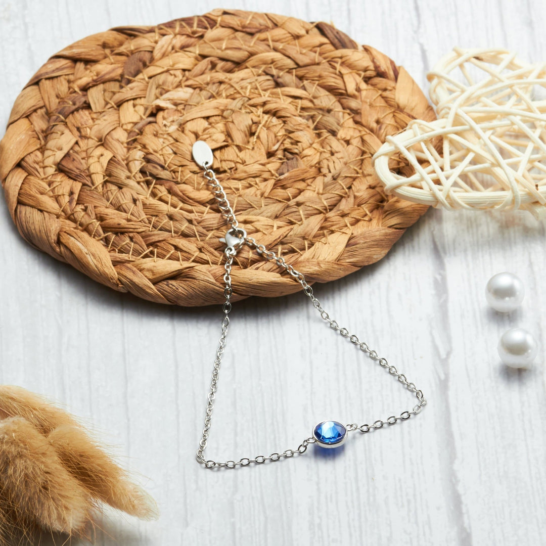 September (Sapphire) Birthstone Anklet Created with Zircondia® Crystals - Philip Jones Jewellery