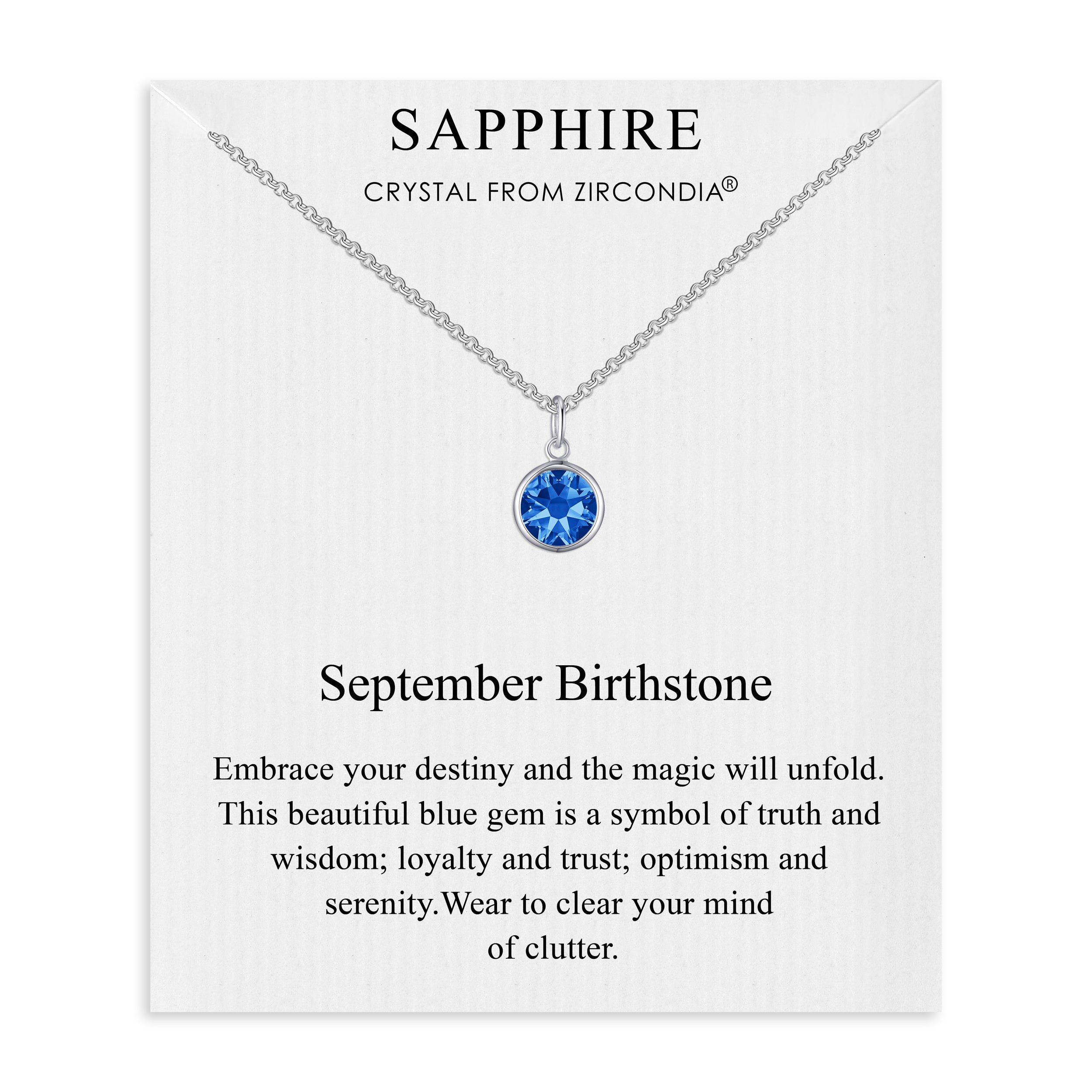 September (Sapphire) Birthstone Necklace Created with Zircondia® Crystals by Philip Jones Jewellery