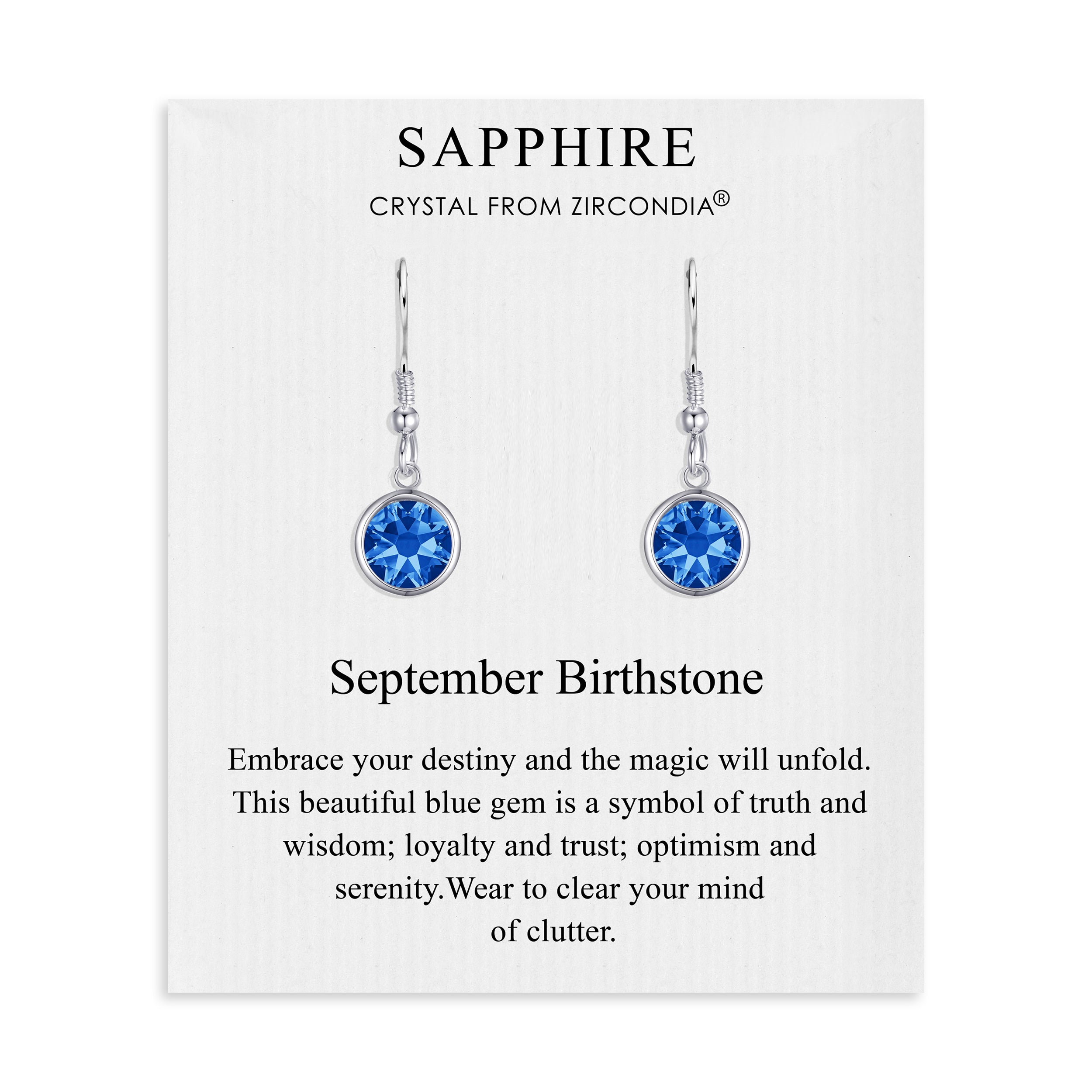 September Birthstone Drop Earrings Created with Sapphire Zircondia® Crystals by Philip Jones Jewellery