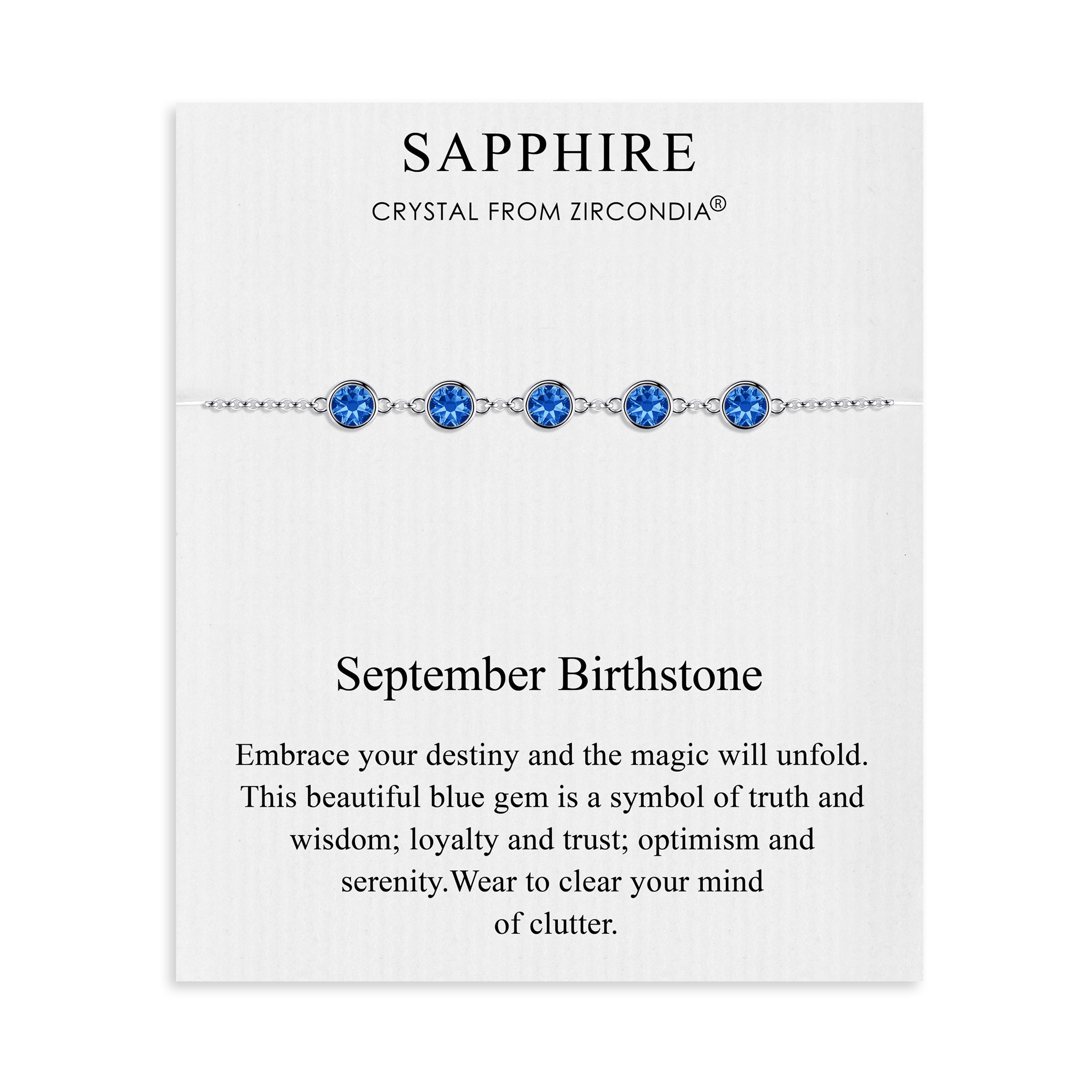 September Birthstone Bracelet Created with Sapphire Zircondia® Crystals by Philip Jones Jewellery