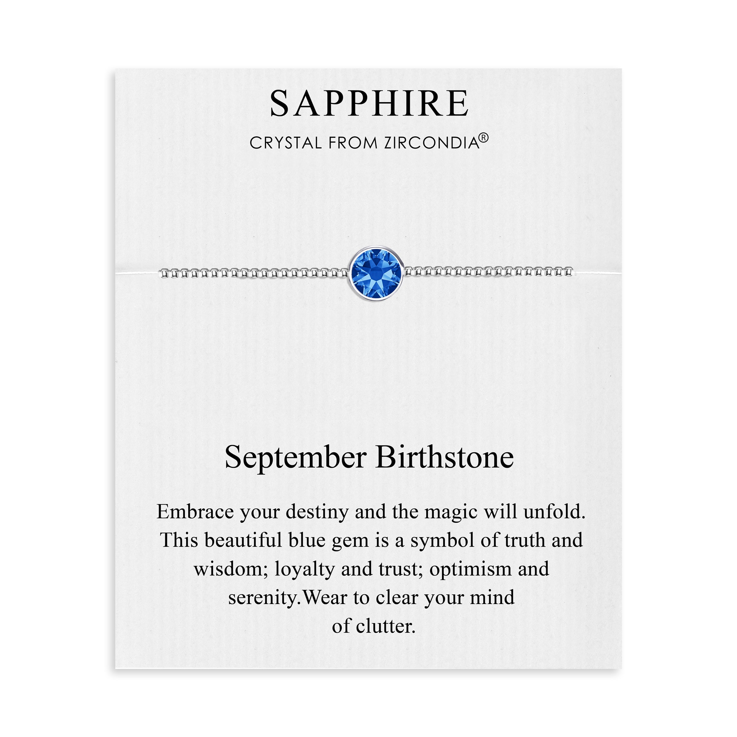 September (Sapphire) Birthstone Bracelet Created with Zircondia® Crystals by Philip Jones Jewellery