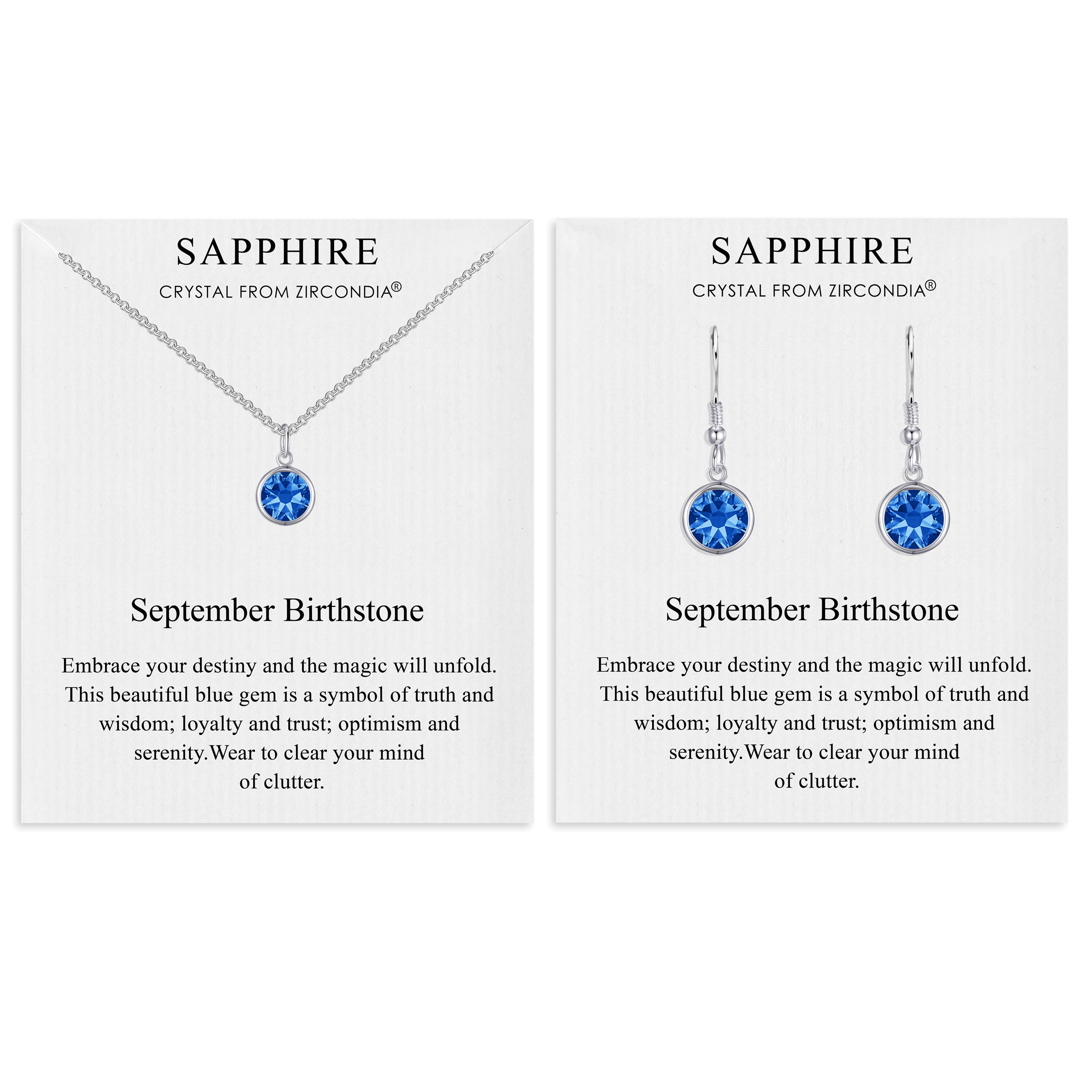 September (Sapphire) Birthstone Necklace & Drop Earrings Set Created with Zircondia® Crystals