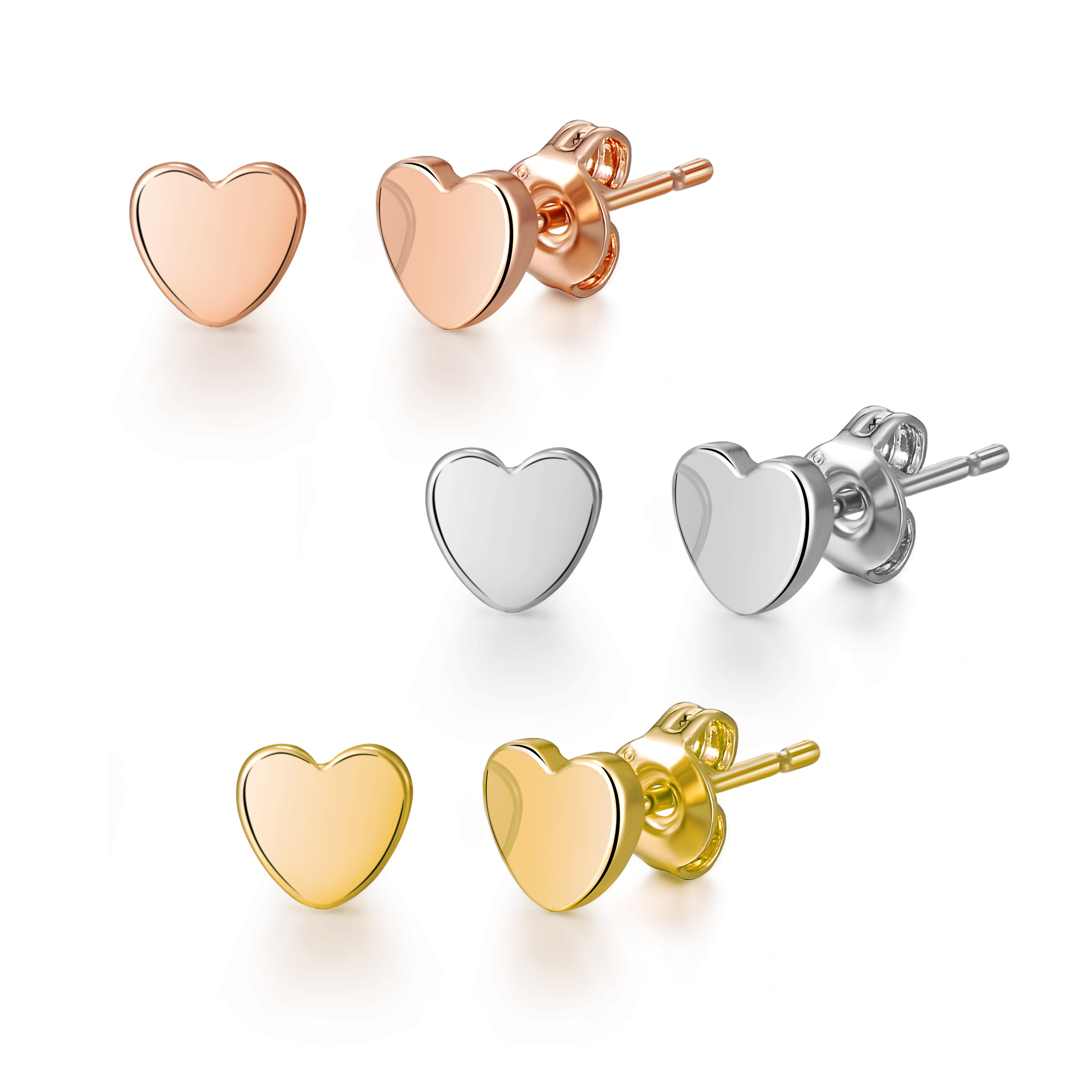 Set of Three Heart Stud Earrings