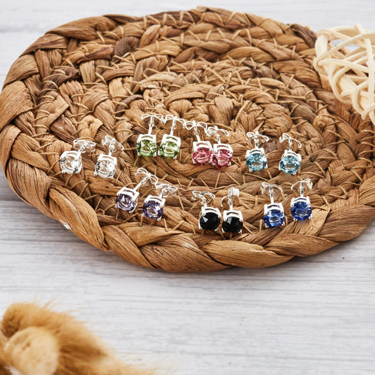 Seven Pack of Solitaire Earrings Created with Zircondia® Crystals - Philip Jones Jewellery
