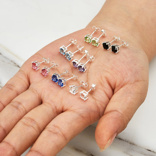 Seven Pack of Solitaire Earrings Created with Zircondia® Crystals - Philip Jones Jewellery