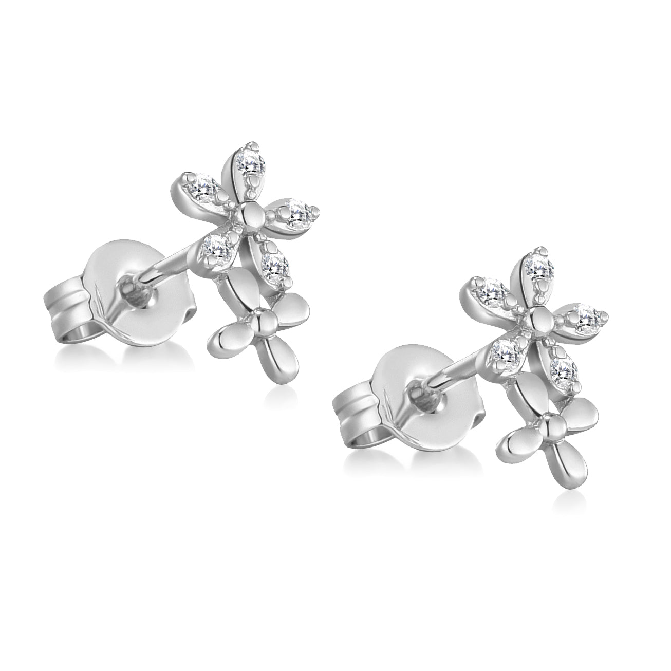 Silver Plated Flower Earrings Created with Zircondia® Crystals by Philip Jones Jewellery