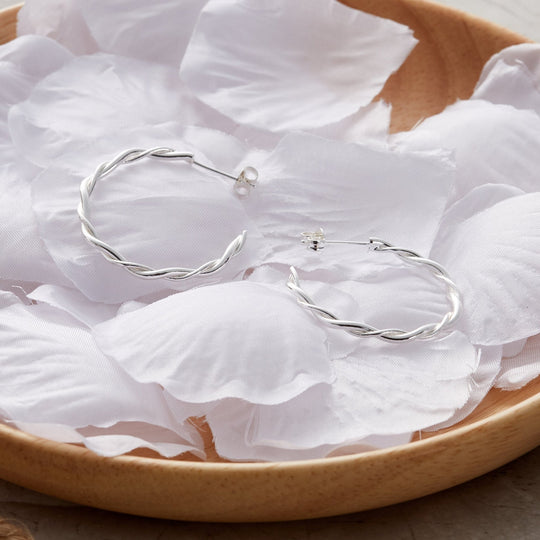 Silver Plated 30mm Twisted Hoop Earrings - Philip Jones Jewellery
