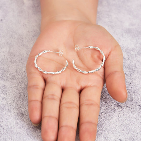 Silver Plated 30mm Twisted Hoop Earrings - Philip Jones Jewellery