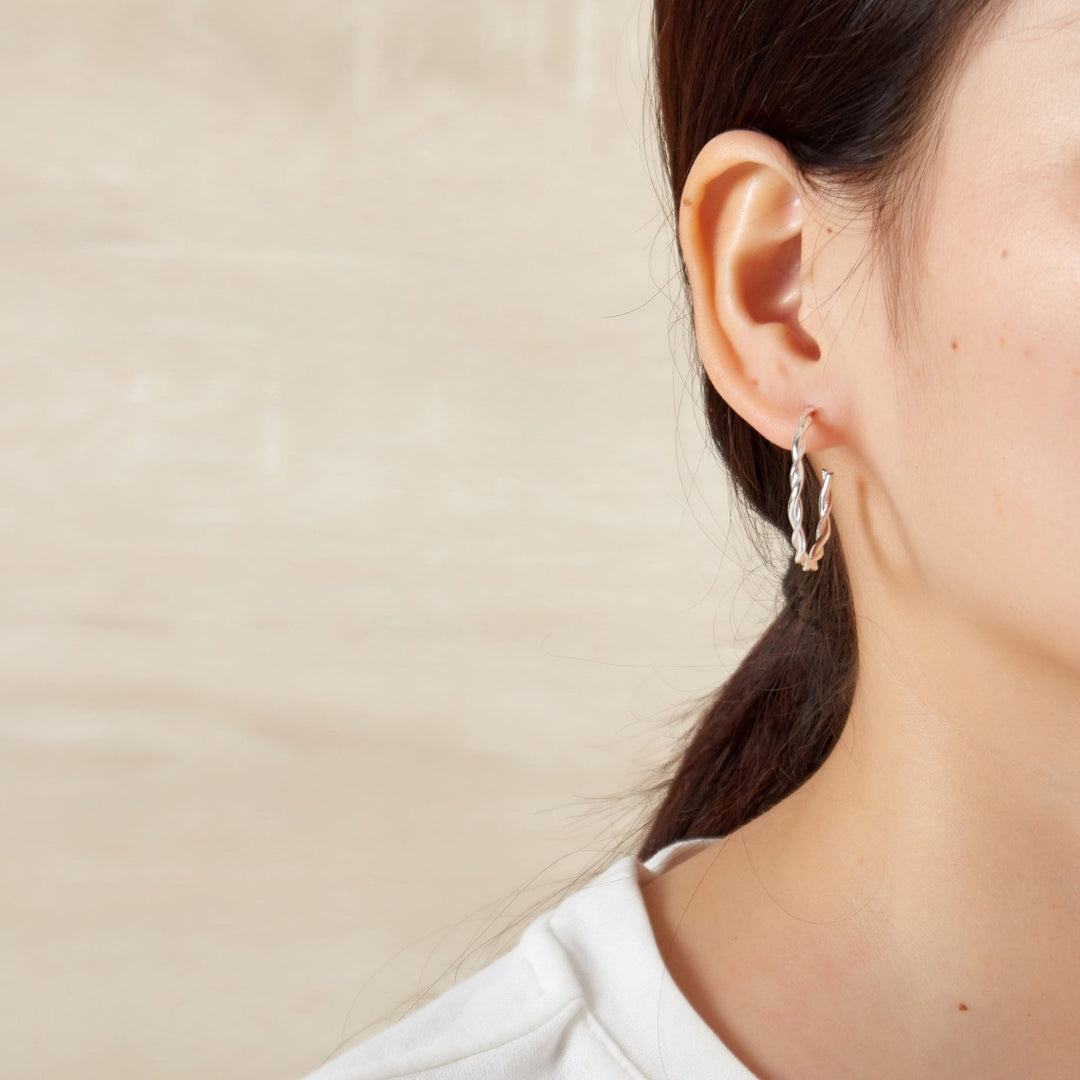Silver Plated 30mm Twisted Hoop Earrings - Philip Jones Jewellery