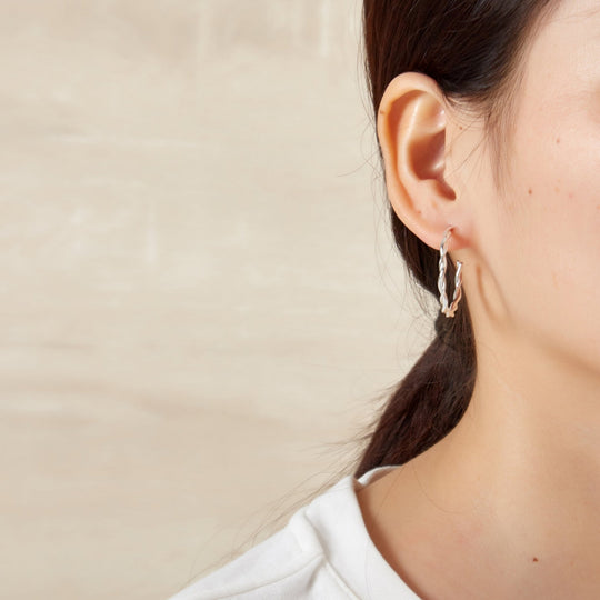 Silver Plated 30mm Twisted Hoop Earrings - Philip Jones Jewellery