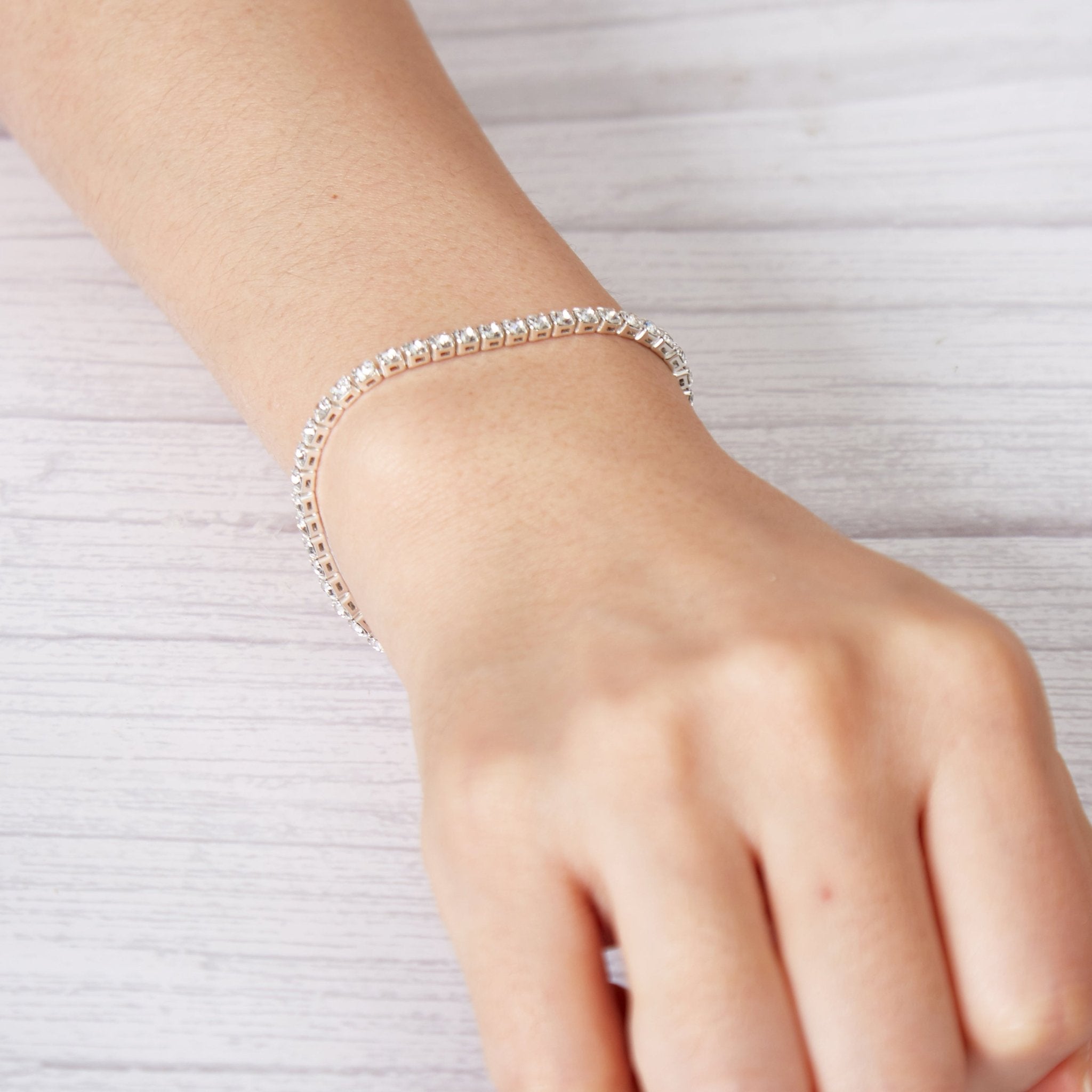 Silver Plated 3mm Tennis Bracelet Created with Zircondia® Crystals - Philip Jones Jewellery