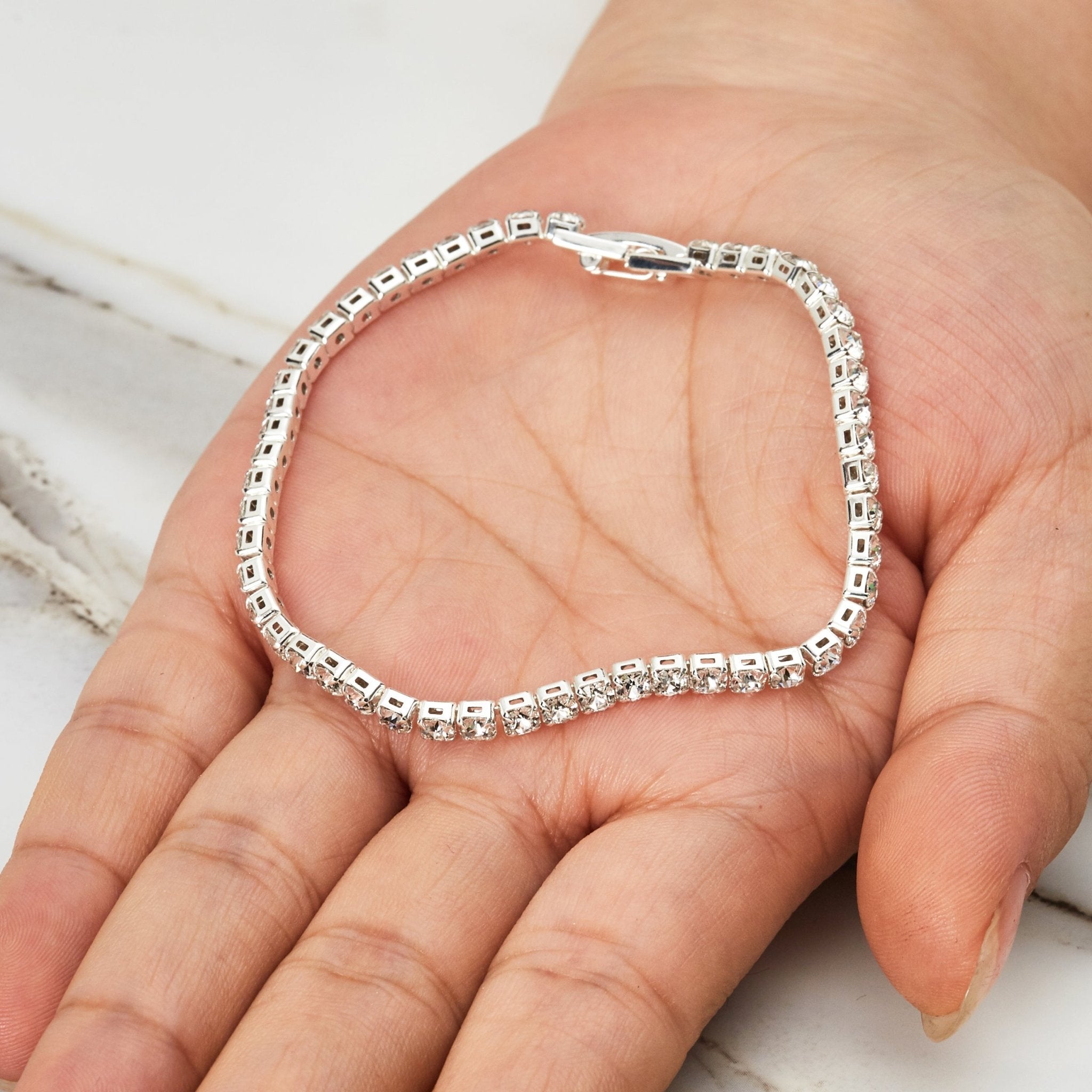 Silver Plated 3mm Tennis Bracelet Created with Zircondia® Crystals - Philip Jones Jewellery