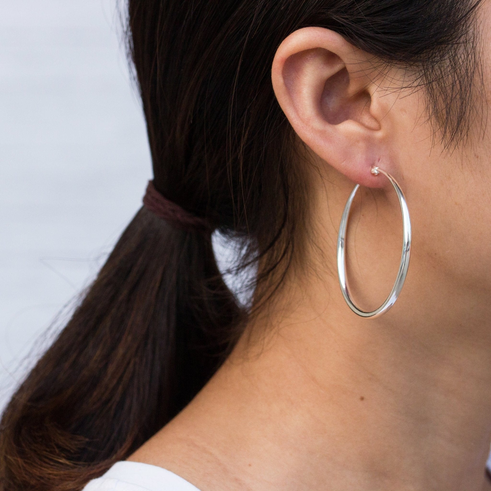 Silver Plated 50mm Hoop Earrings - Philip Jones Jewellery