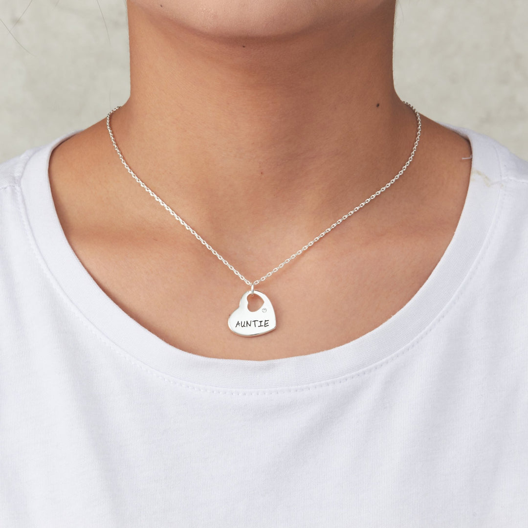 Silver Plated Auntie Heart Necklace Created with Zircondia® Crystals - Philip Jones Jewellery