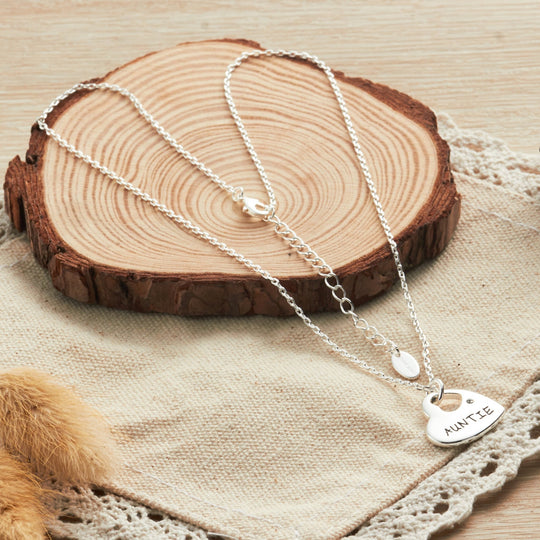 Silver Plated Auntie Heart Necklace Created with Zircondia® Crystals - Philip Jones Jewellery