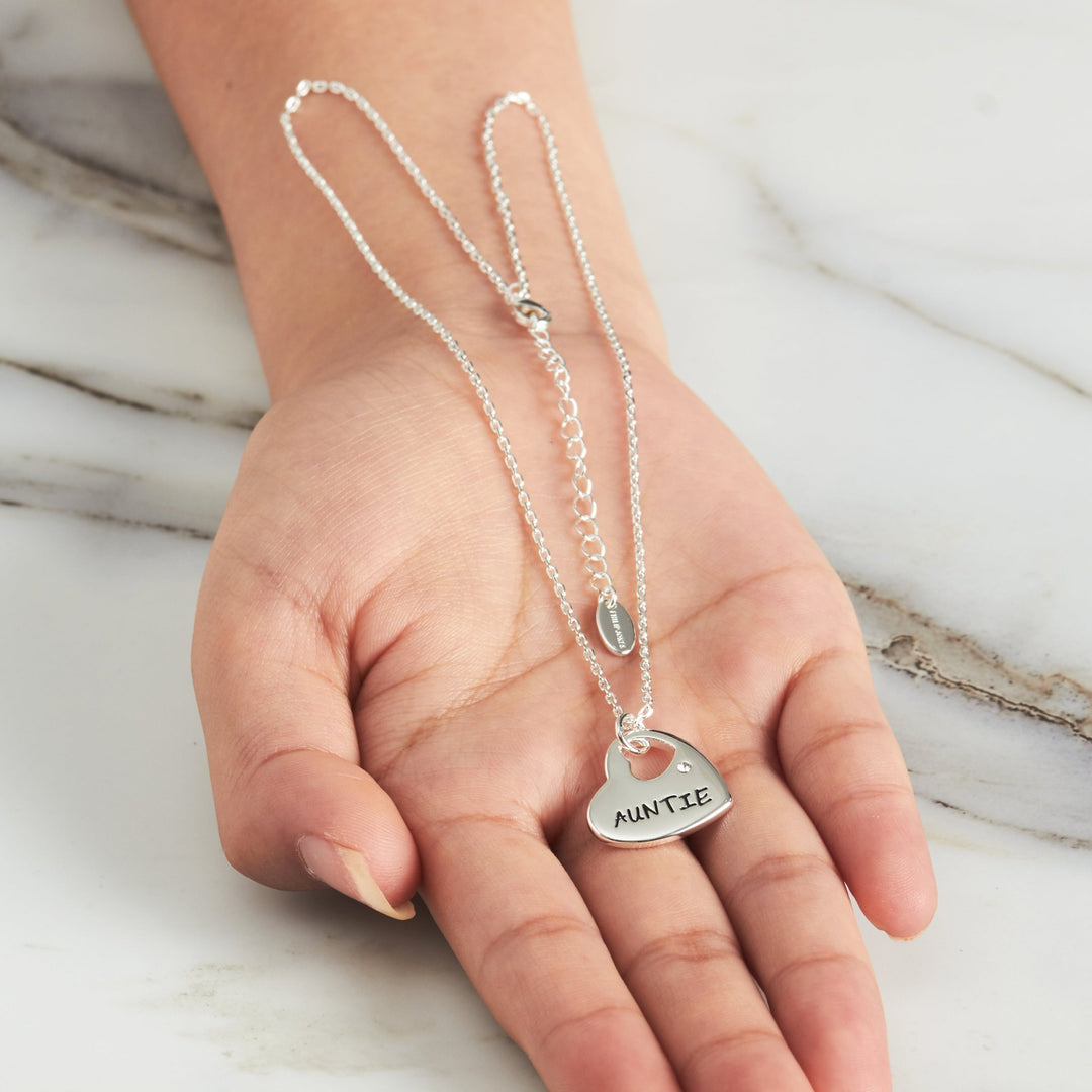 Silver Plated Auntie Heart Necklace Created with Zircondia® Crystals - Philip Jones Jewellery