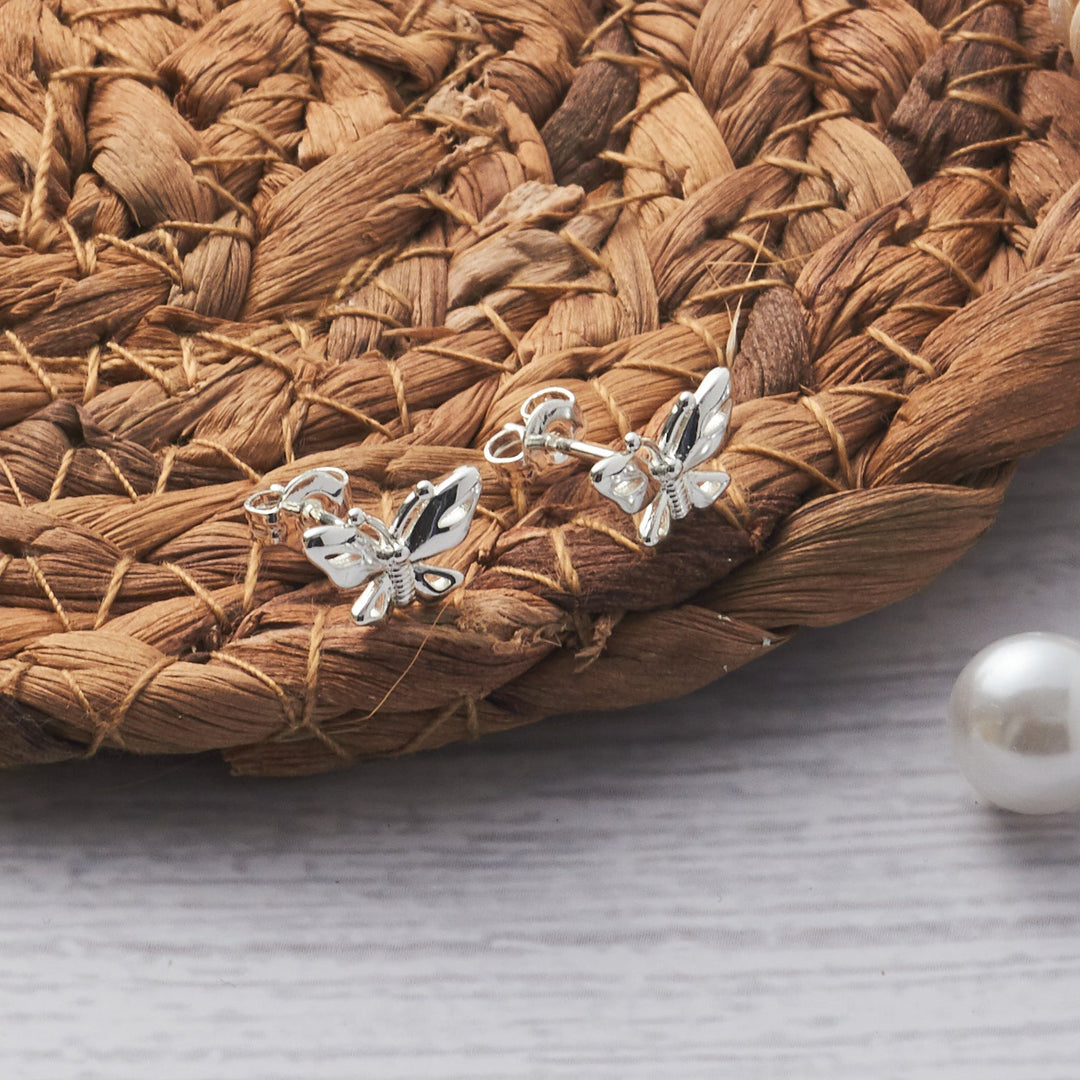 Silver Plated Butterfly Stud Earrings - Philip Jones Jewellery