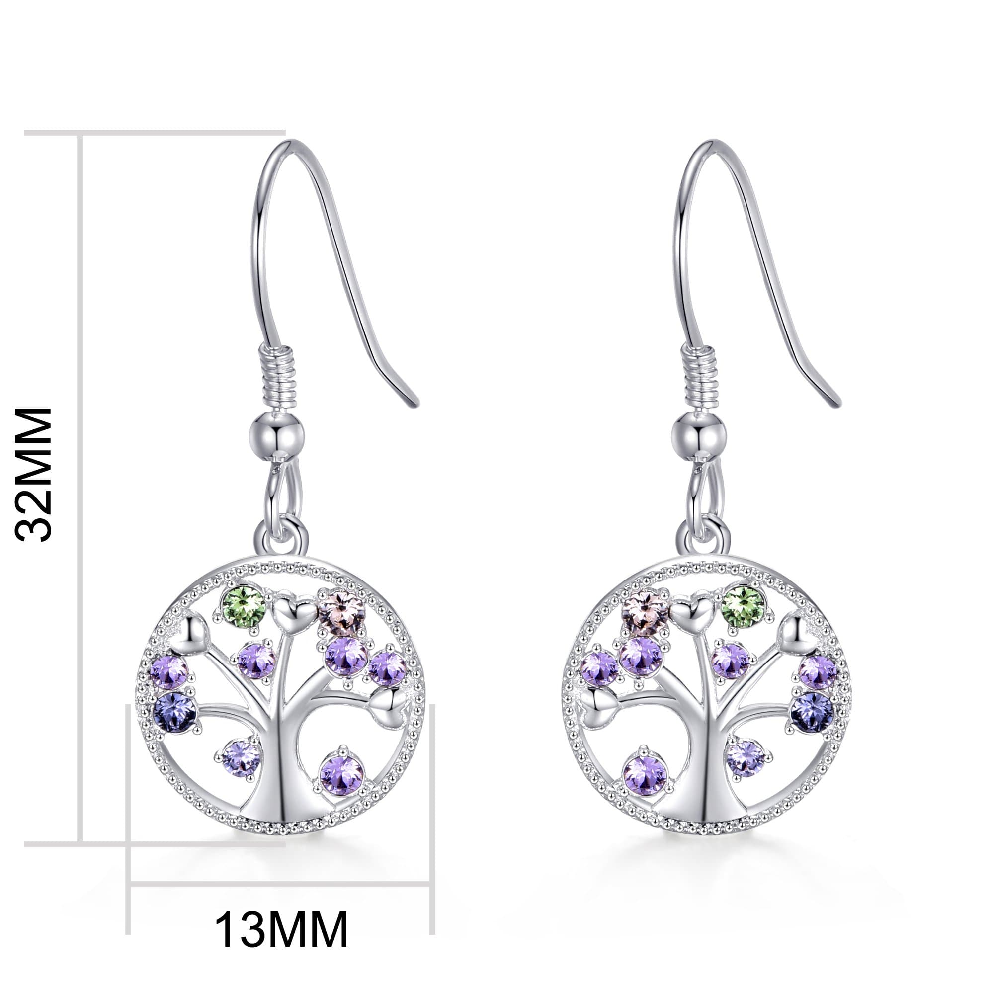 Silver Plated Chakra Tree of Life Drop Earrings Created with Crystals from Zircondia® - Philip Jones Jewellery