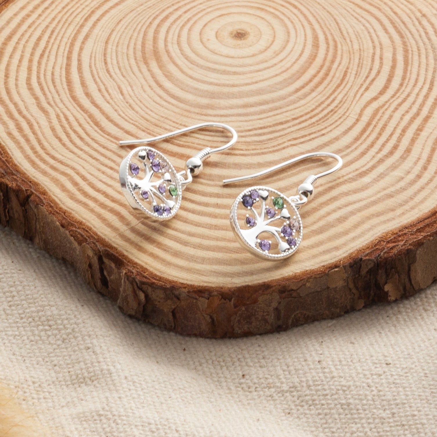 Silver Plated Chakra Tree of Life Drop Earrings Created with Crystals from Zircondia® - Philip Jones Jewellery