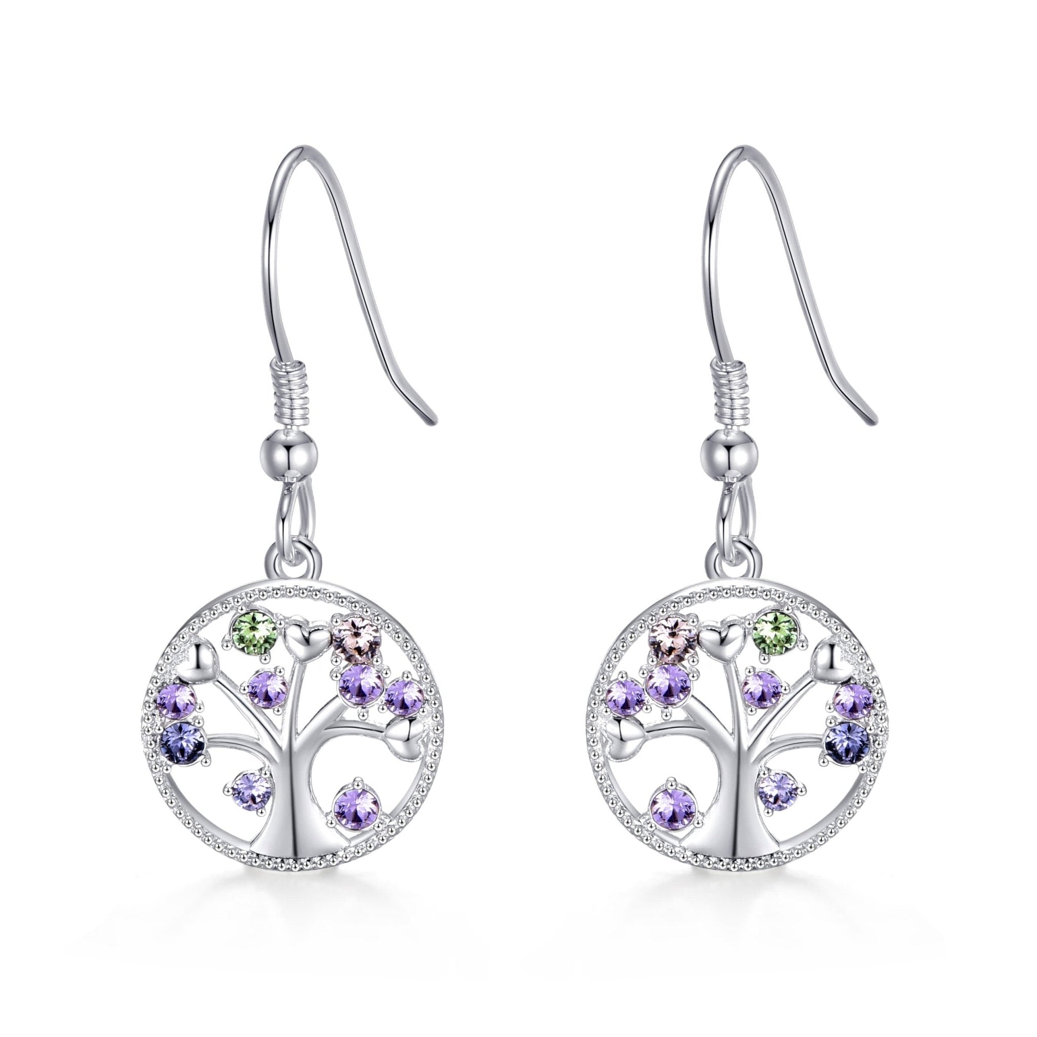 Silver Plated Chakra Tree of Life Drop Earrings Created with Crystals from Zircondia® - Philip Jones Jewellery