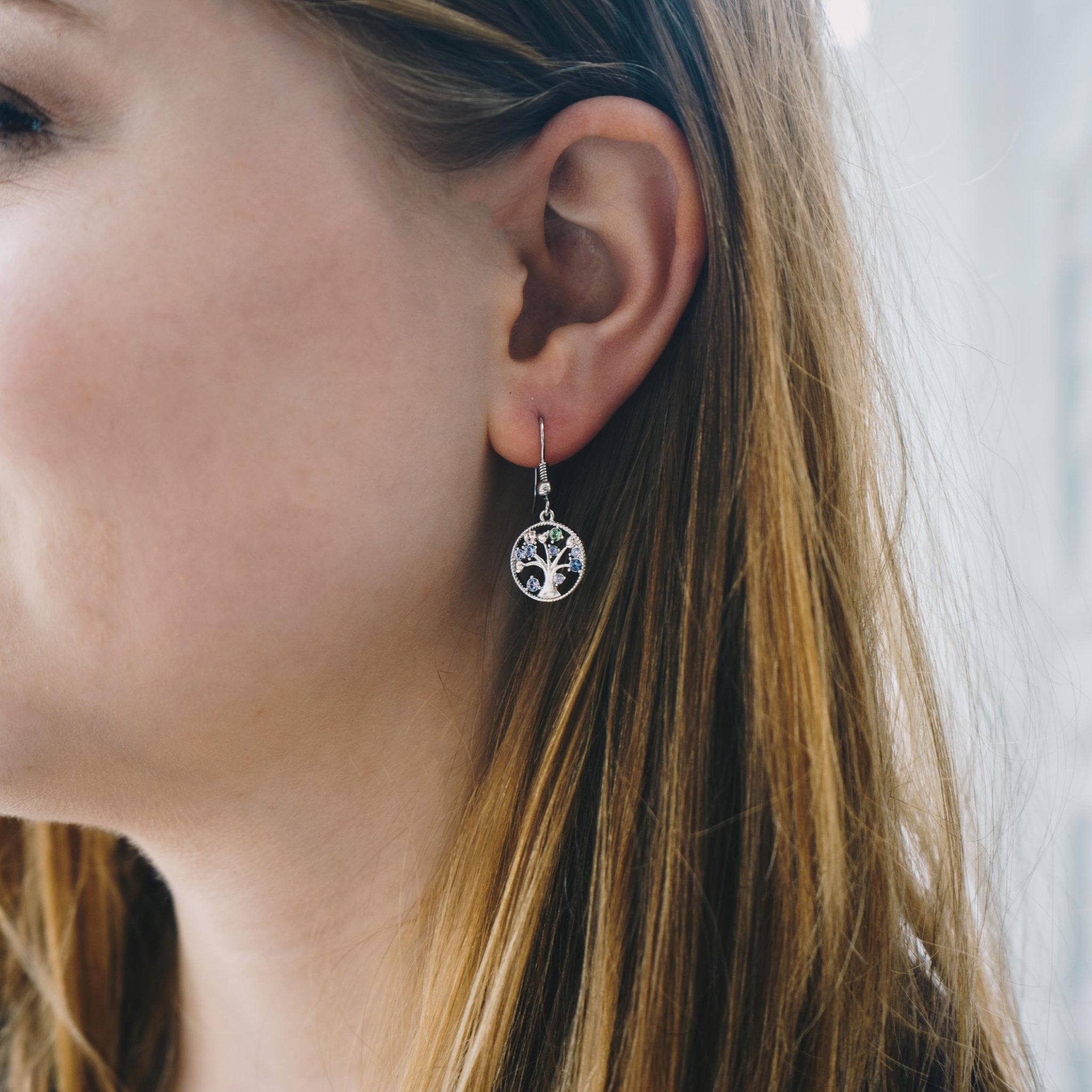 Silver Plated Chakra Tree of Life Drop Earrings Created with Crystals from Zircondia® - Philip Jones Jewellery