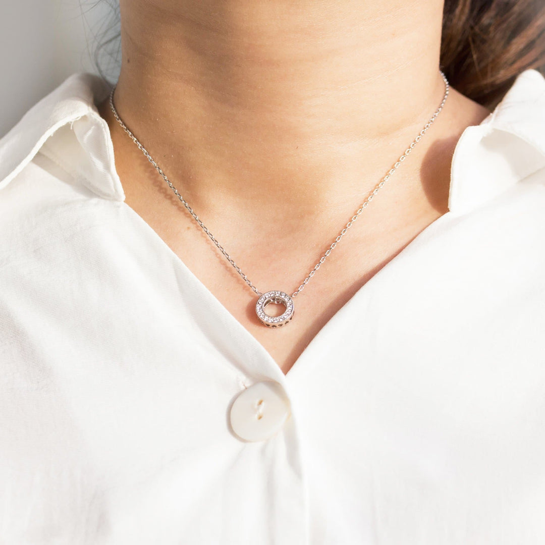 Silver Plated Circle of Life Necklace Created with Zircondia® Crystals - Philip Jones Jewellery
