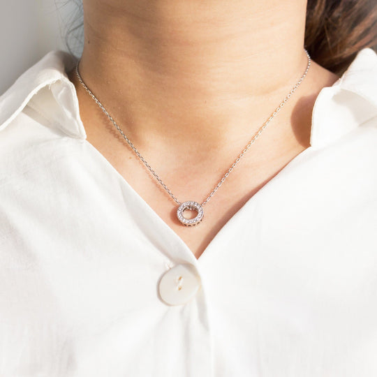 Silver Plated Circle of Life Necklace Created with Zircondia® Crystals - Philip Jones Jewellery