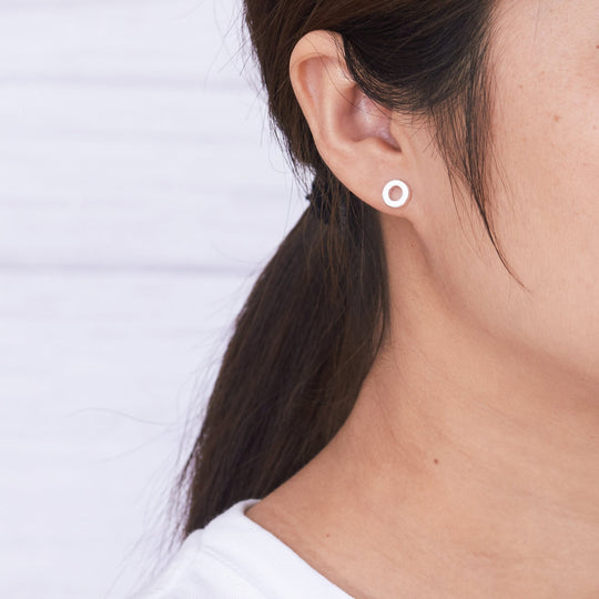 Silver Plated Circle Stud Earrings - Philip Jones Jewellery