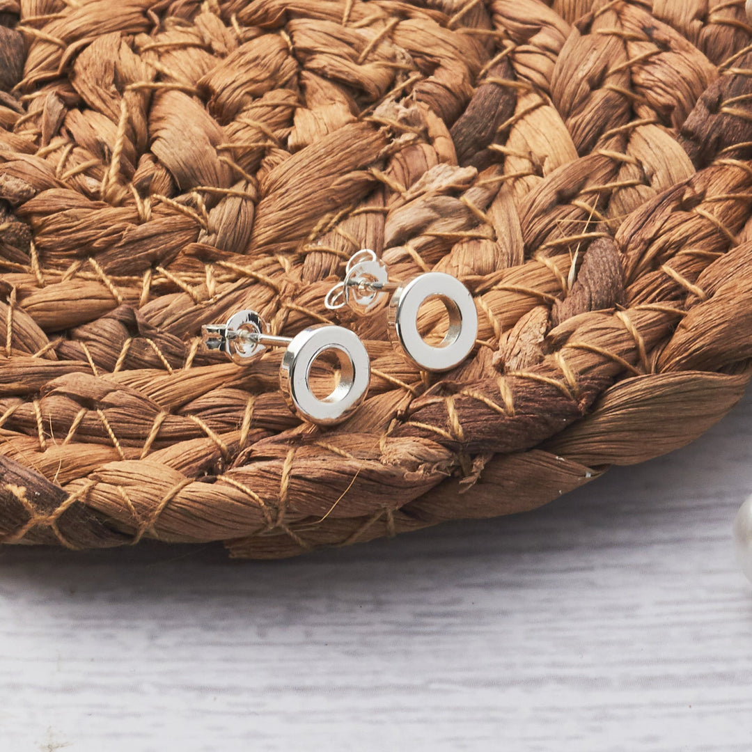 Silver Plated Circle Stud Earrings - Philip Jones Jewellery