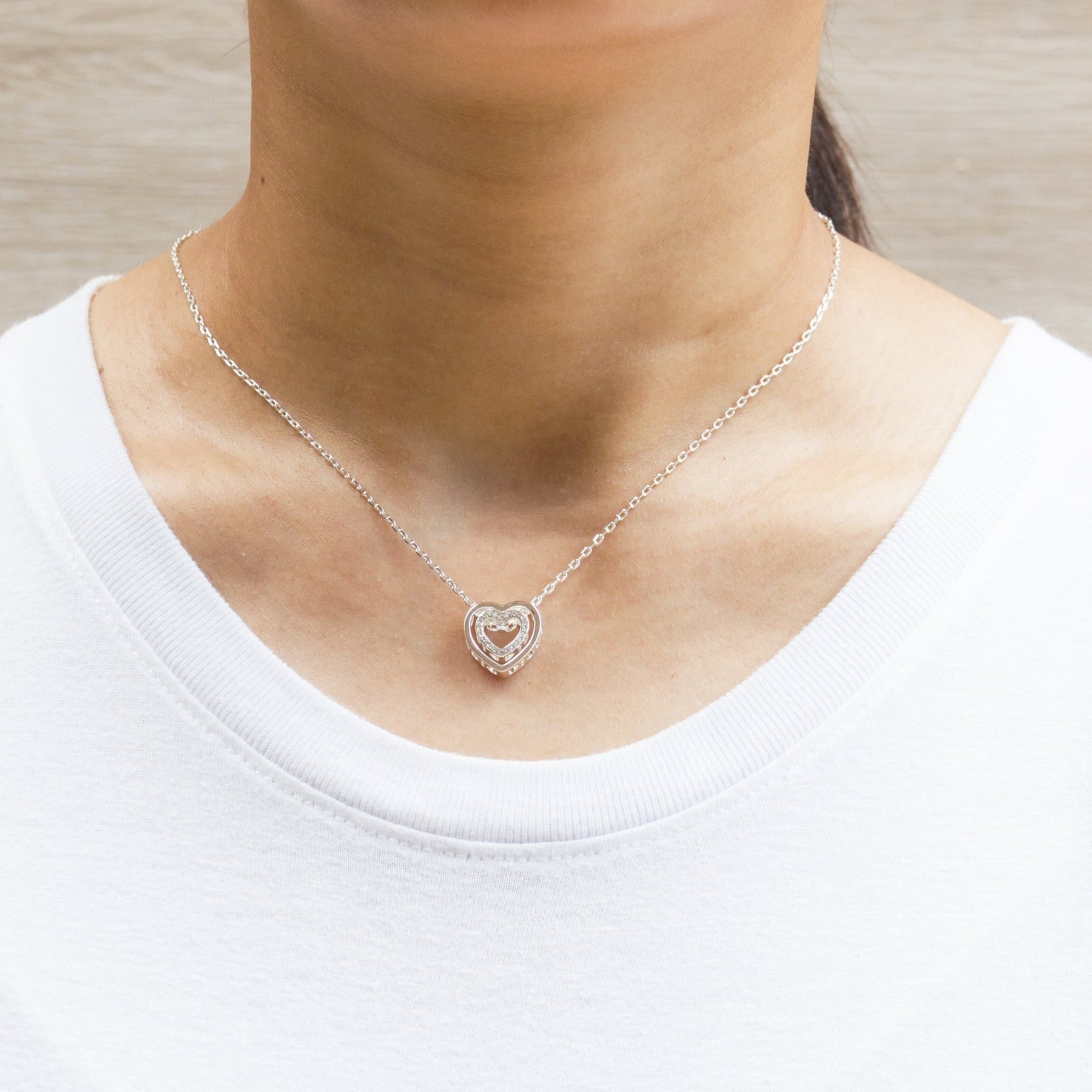 silver plated double heart necklace created with zircondia crystals 650138